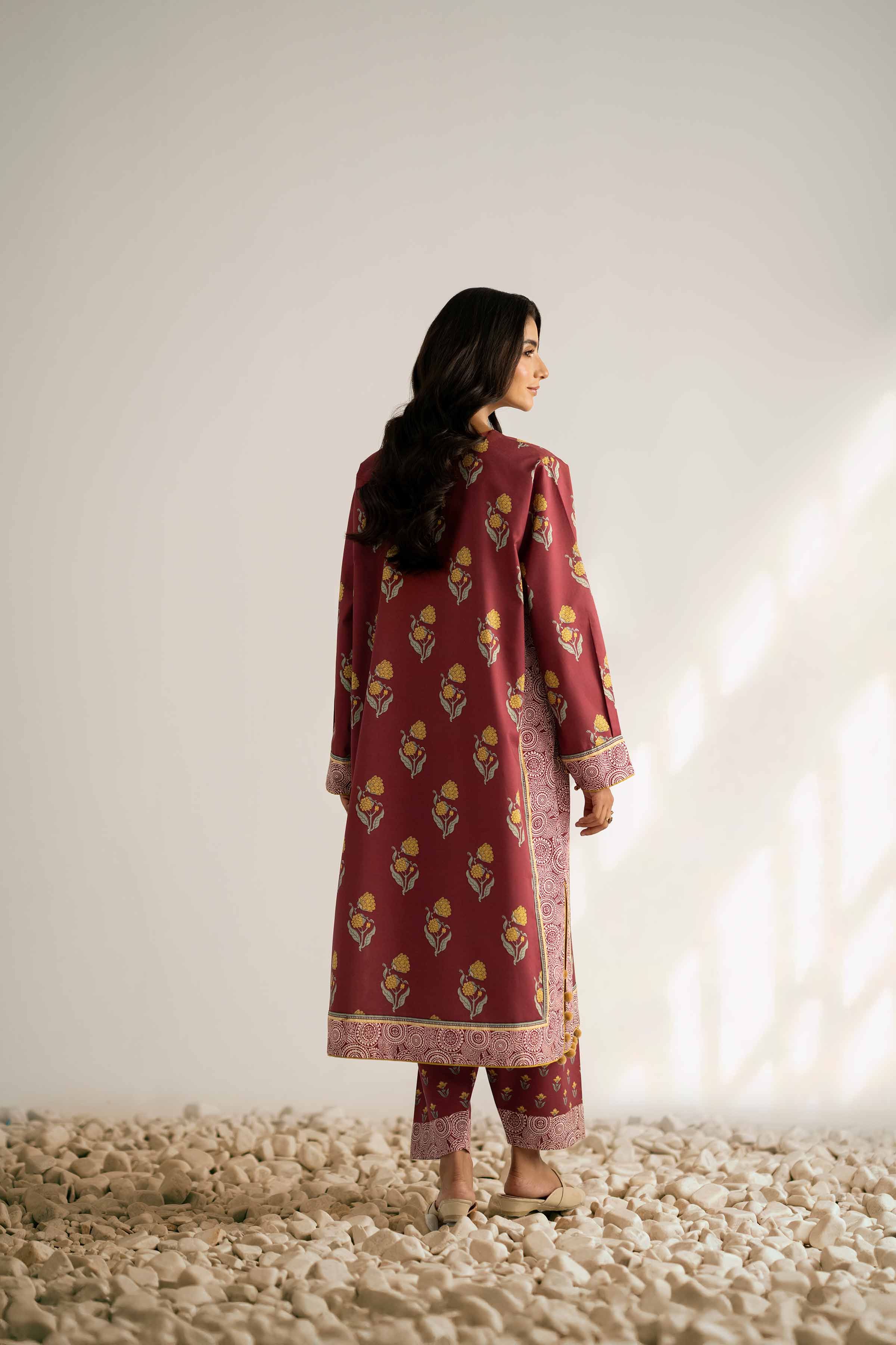 2 Piece - Printed Suit - 42502362 Unstitched Maroon Cambric 2PC Printed