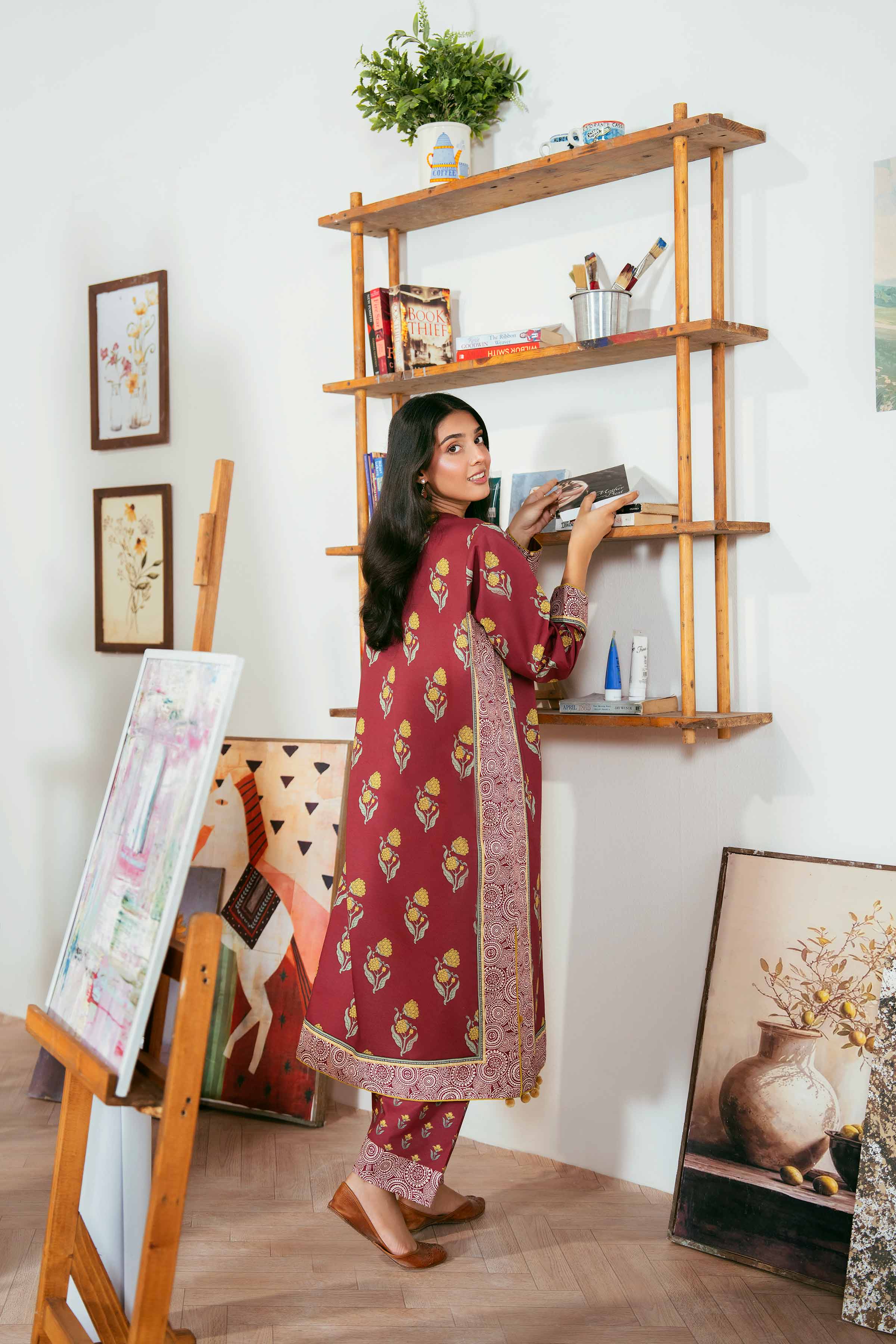 2 Piece - Printed Suit - 42502362 Unstitched Maroon Cambric 2PC Printed