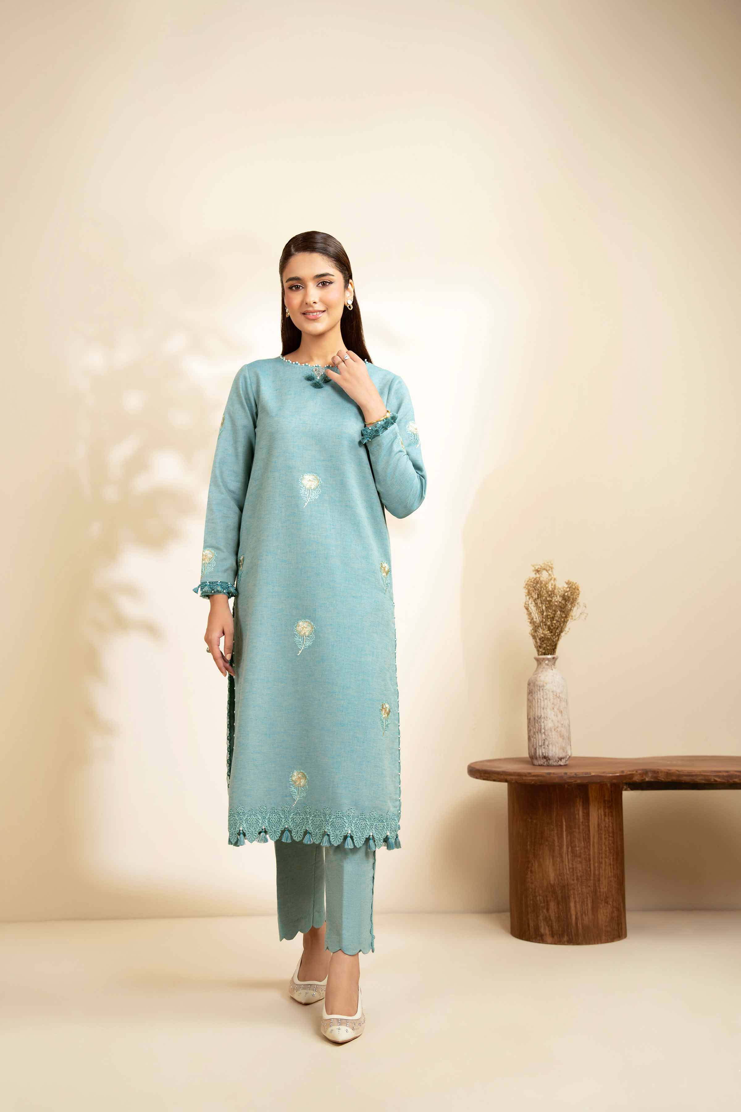 2 Piece - Embroidered Suit - 42502475 Unstitched Blue Linen 2PC Embroidered