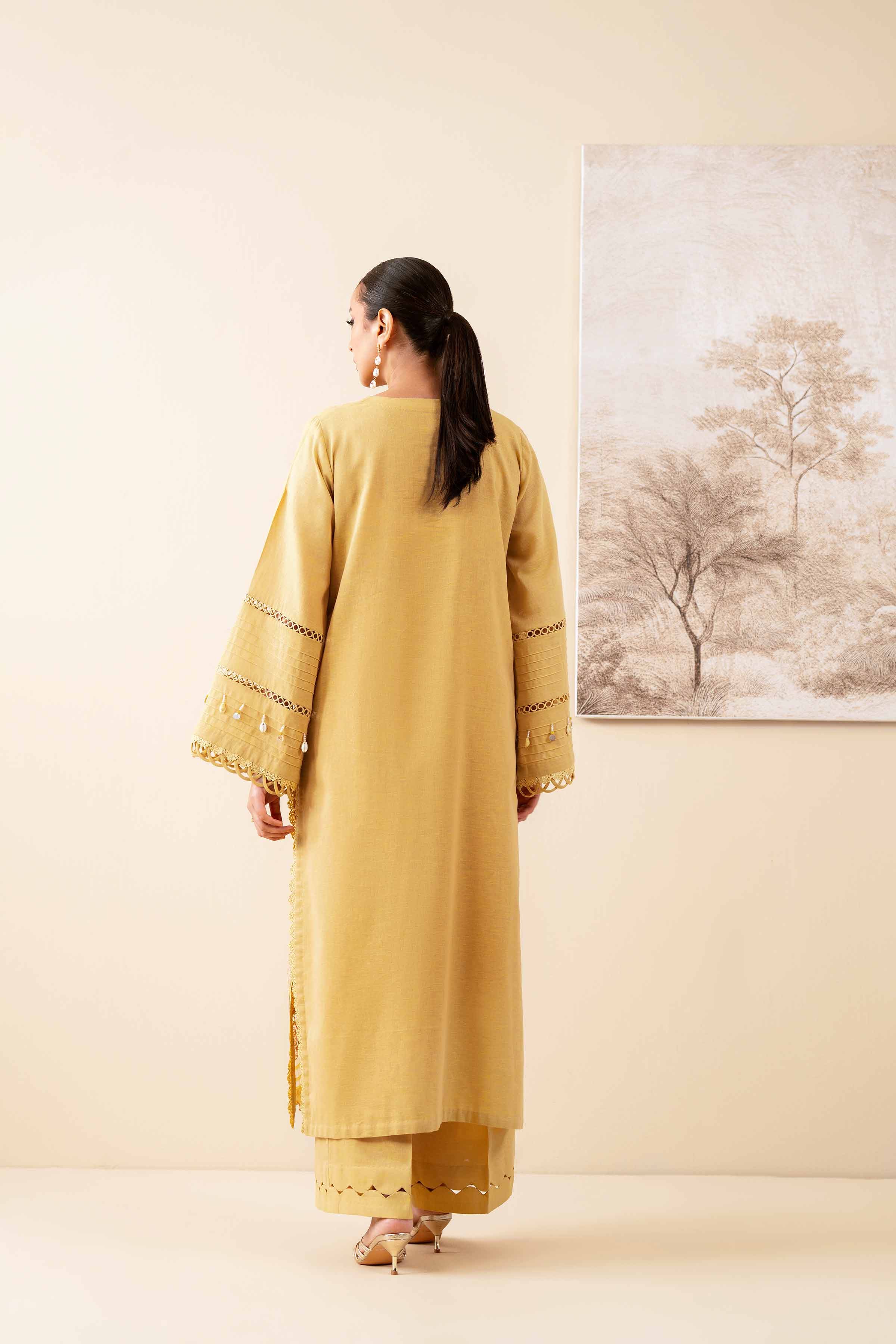2 Piece - Embroidered Suit - 42502715 Unstitched Yellow Linen 2PC Embroidered