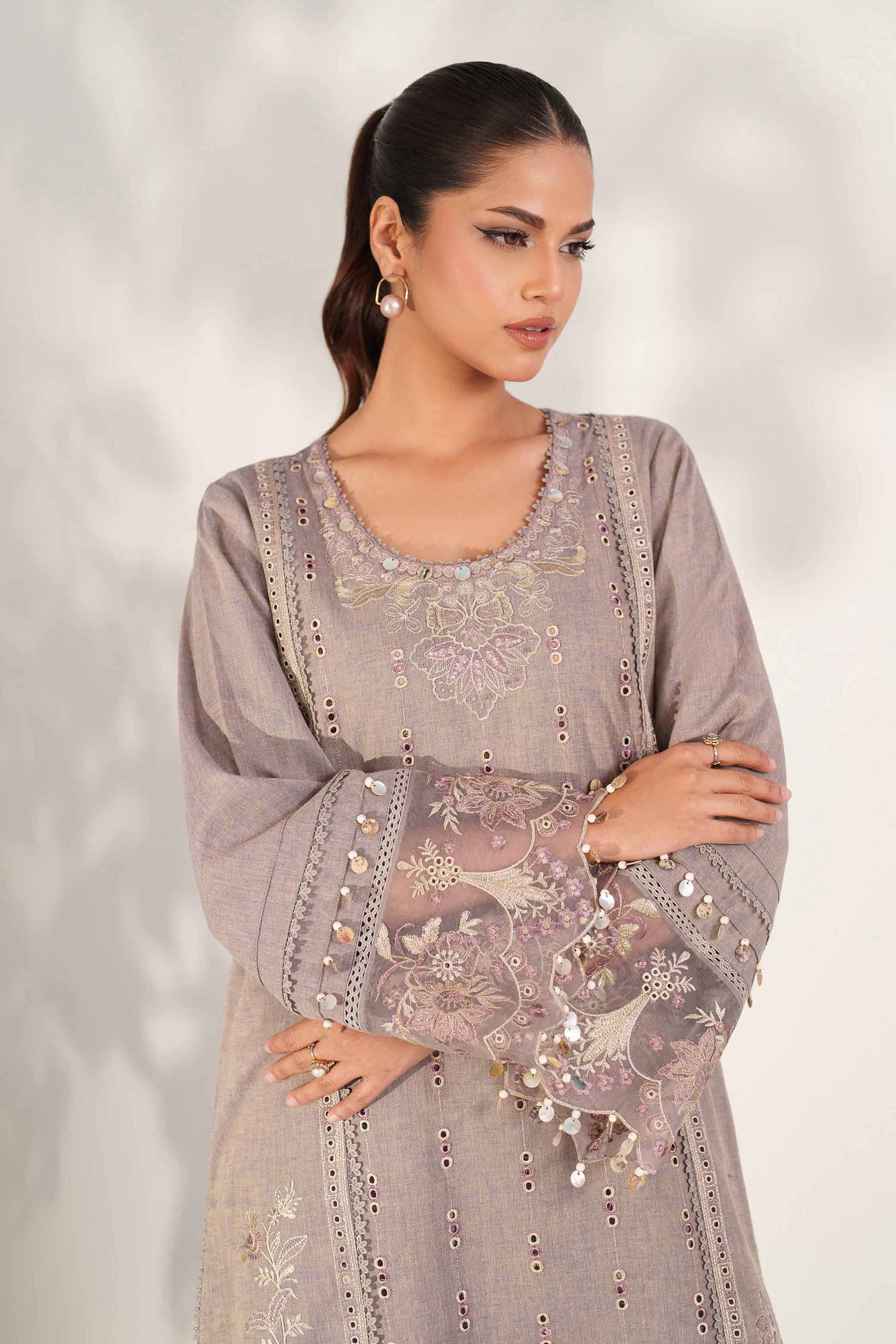 2 Piece - Embroidered Suit - 42502717 Unstitched Yellow Linen 2PC Embroidered