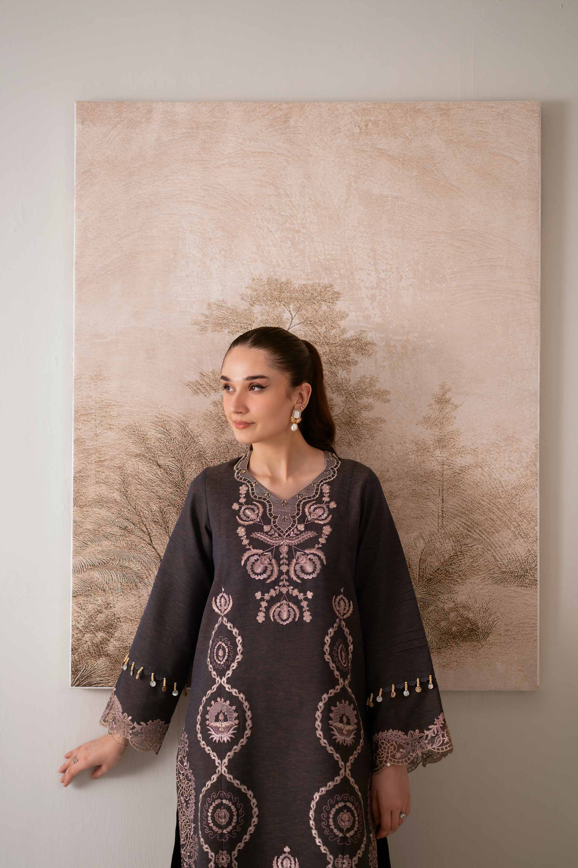 2 Piece - Embroidered Suit - 42502718 Unstitched Yellow Linen 2PC Embroidered