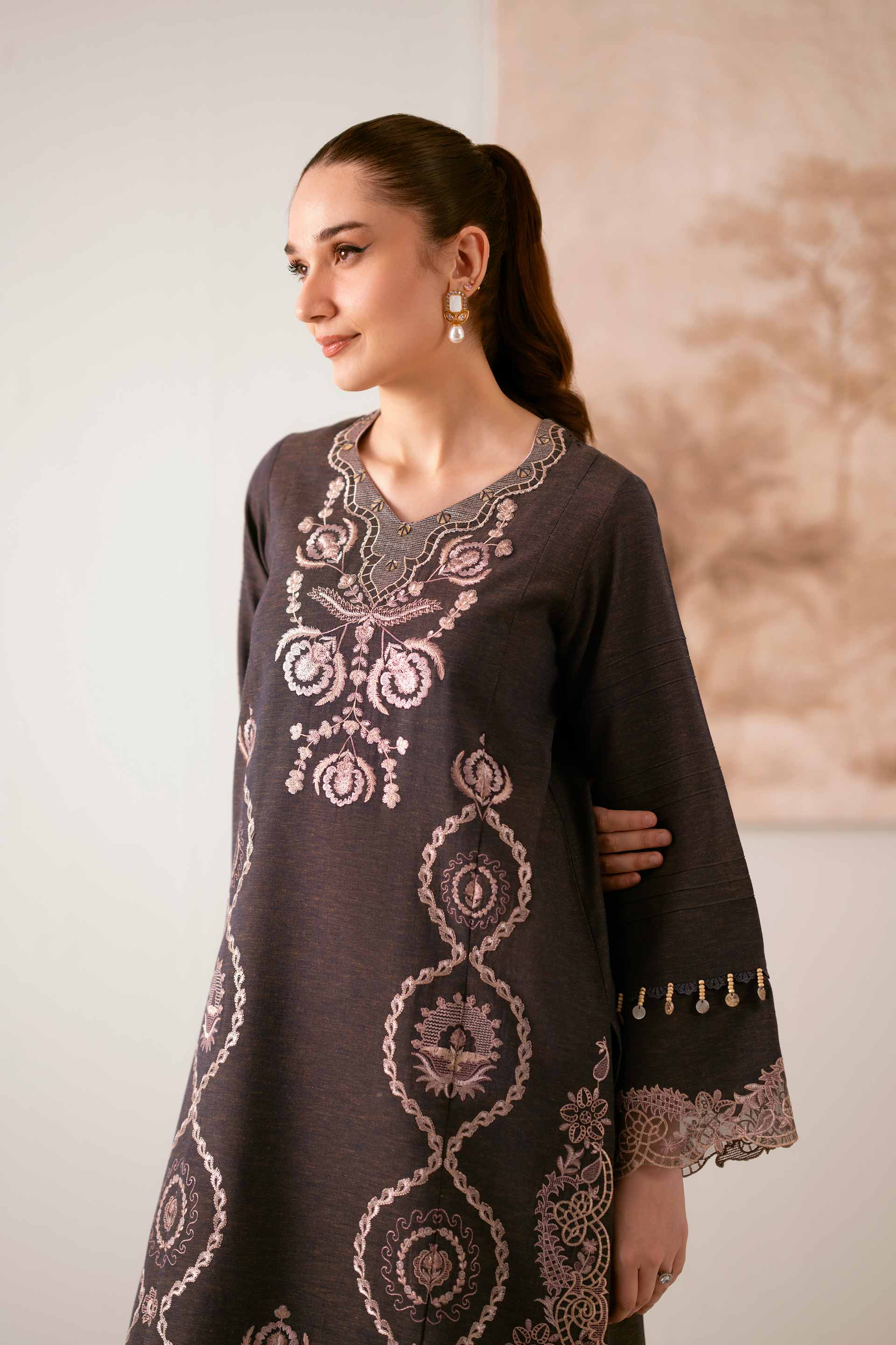 2 Piece - Embroidered Suit - 42502718 Unstitched Yellow Linen 2PC Embroidered