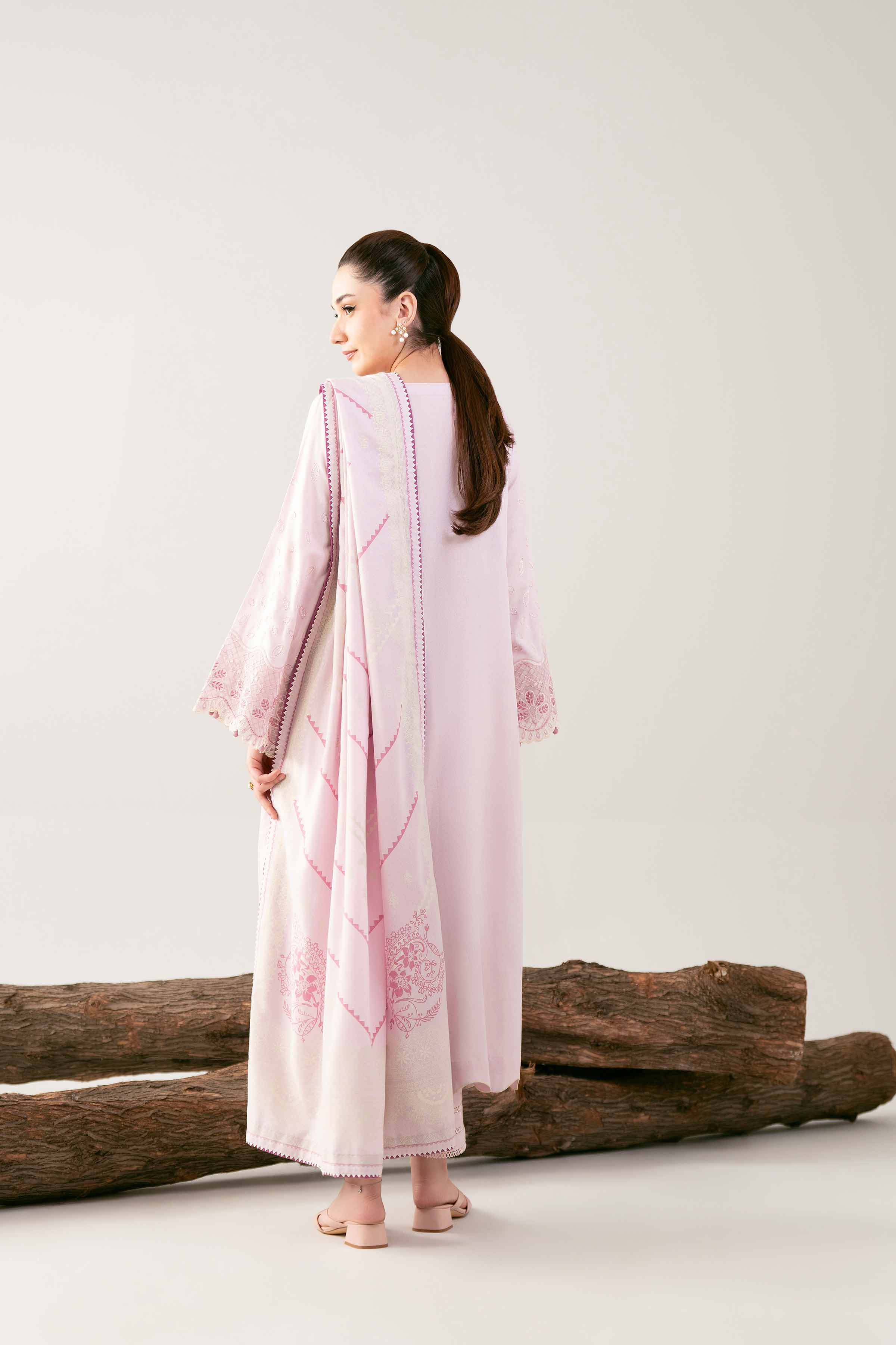 3 Piece - Printed Embroidered Suit - 42502745 Unstitched Pink Karandi 3PC Embroidered
