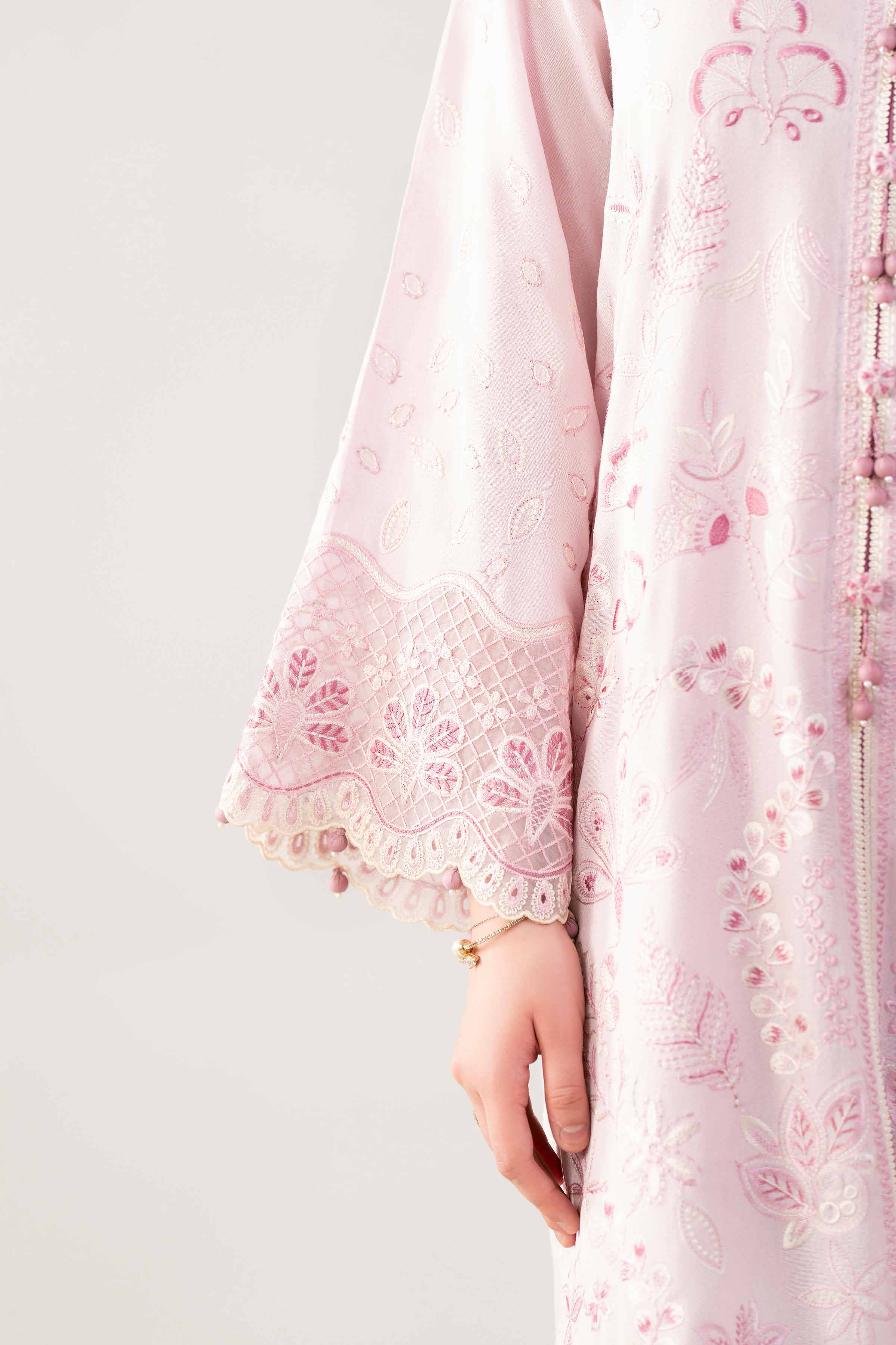 3 Piece - Printed Embroidered Suit - 42502745 Unstitched Pink Karandi 3PC Embroidered