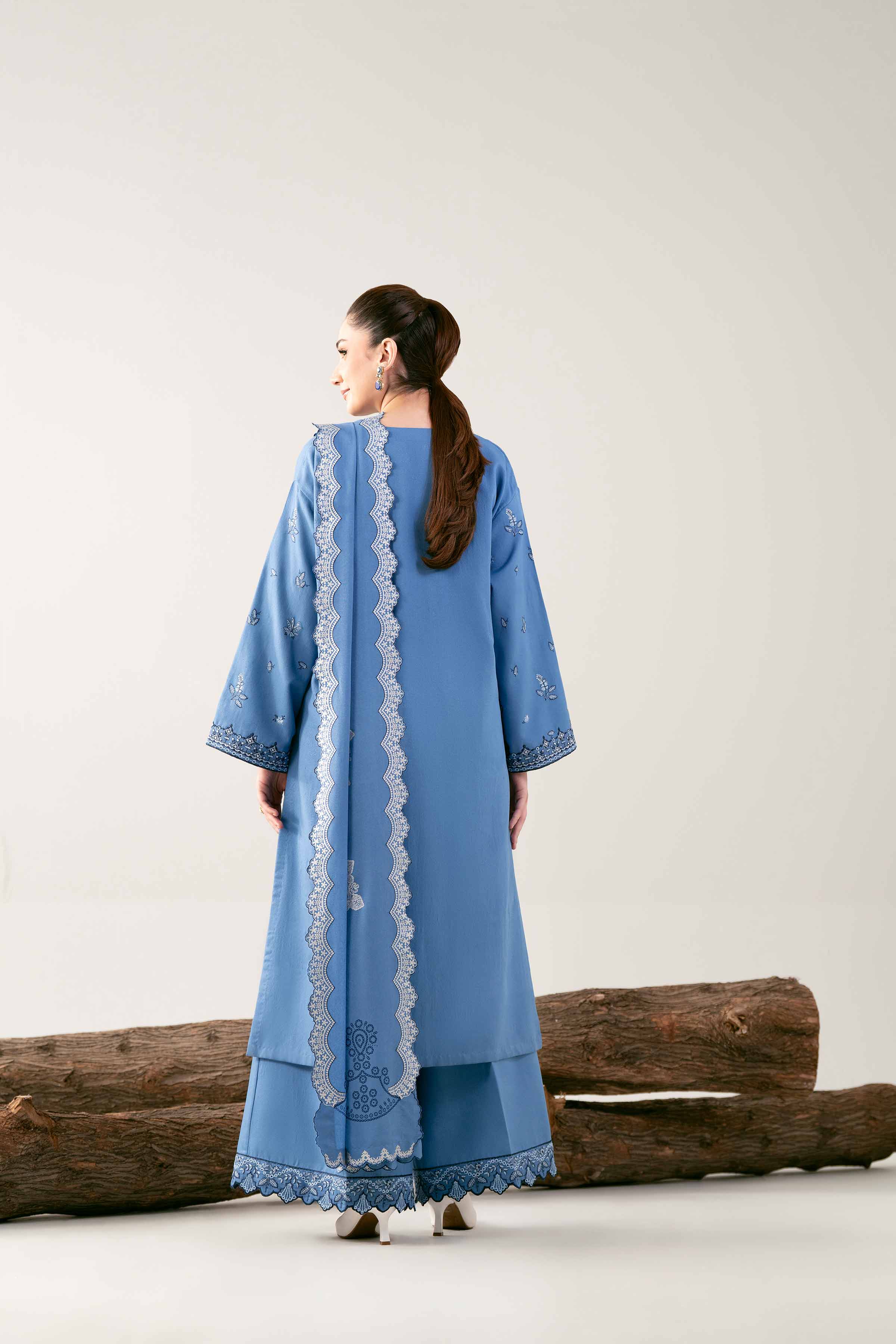 3 Piece - Printed Embroidered Suit - 42502747 Unstitched Blue Karandi 3PC Embroidered