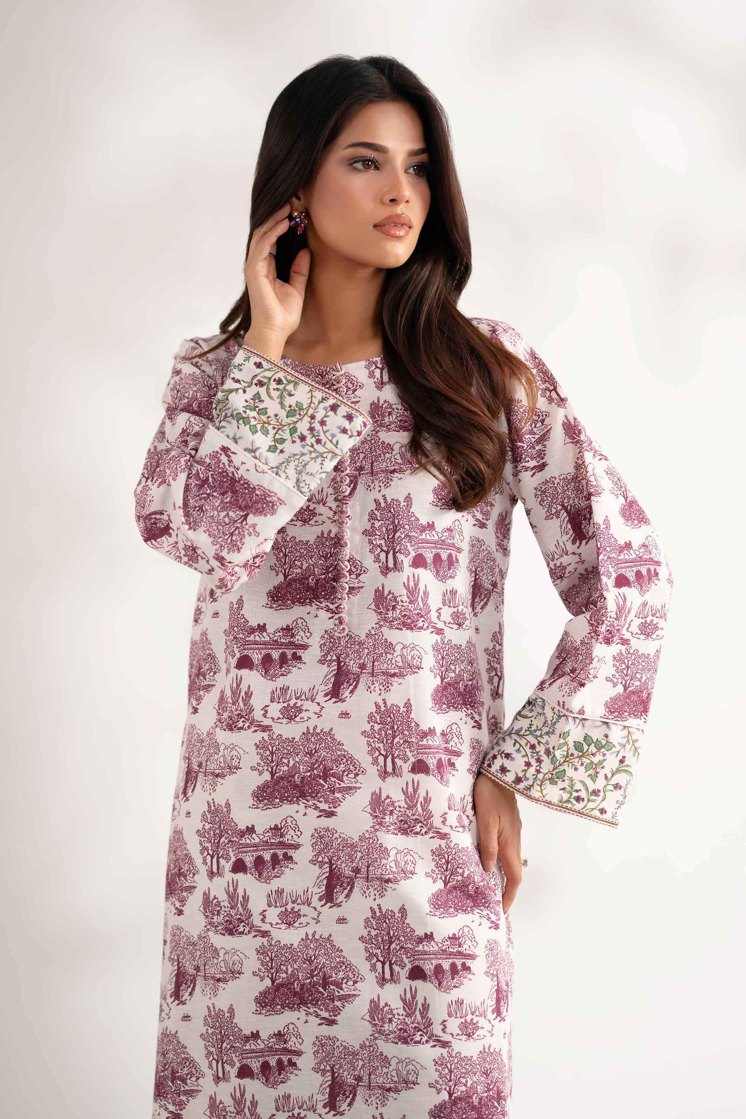 2 Piece - Printed Suit - 42502759 Unstitched Off White Karandi 2PC Printed