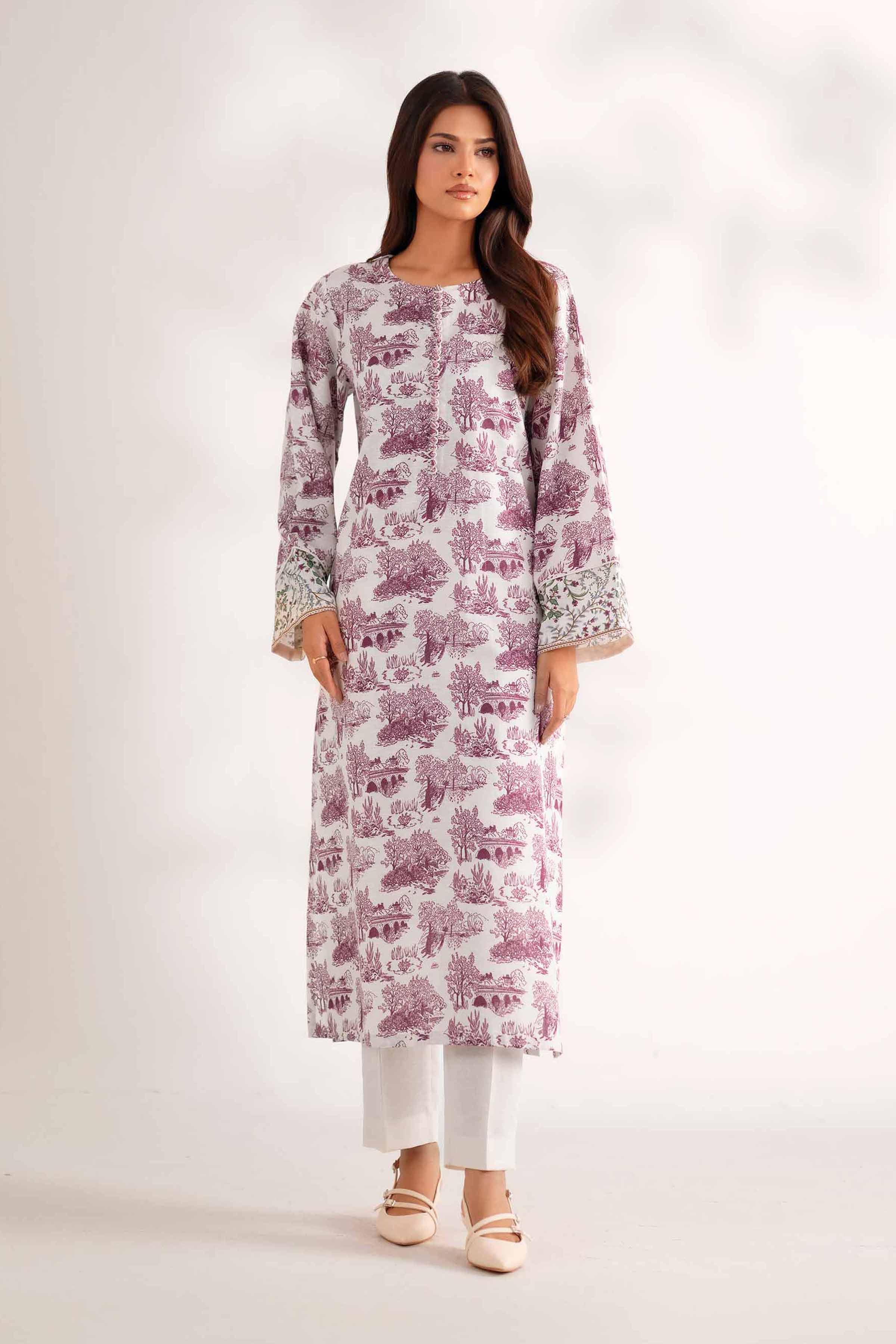 2 Piece - Printed Suit - 42502759 Unstitched Off White Karandi 2PC Printed