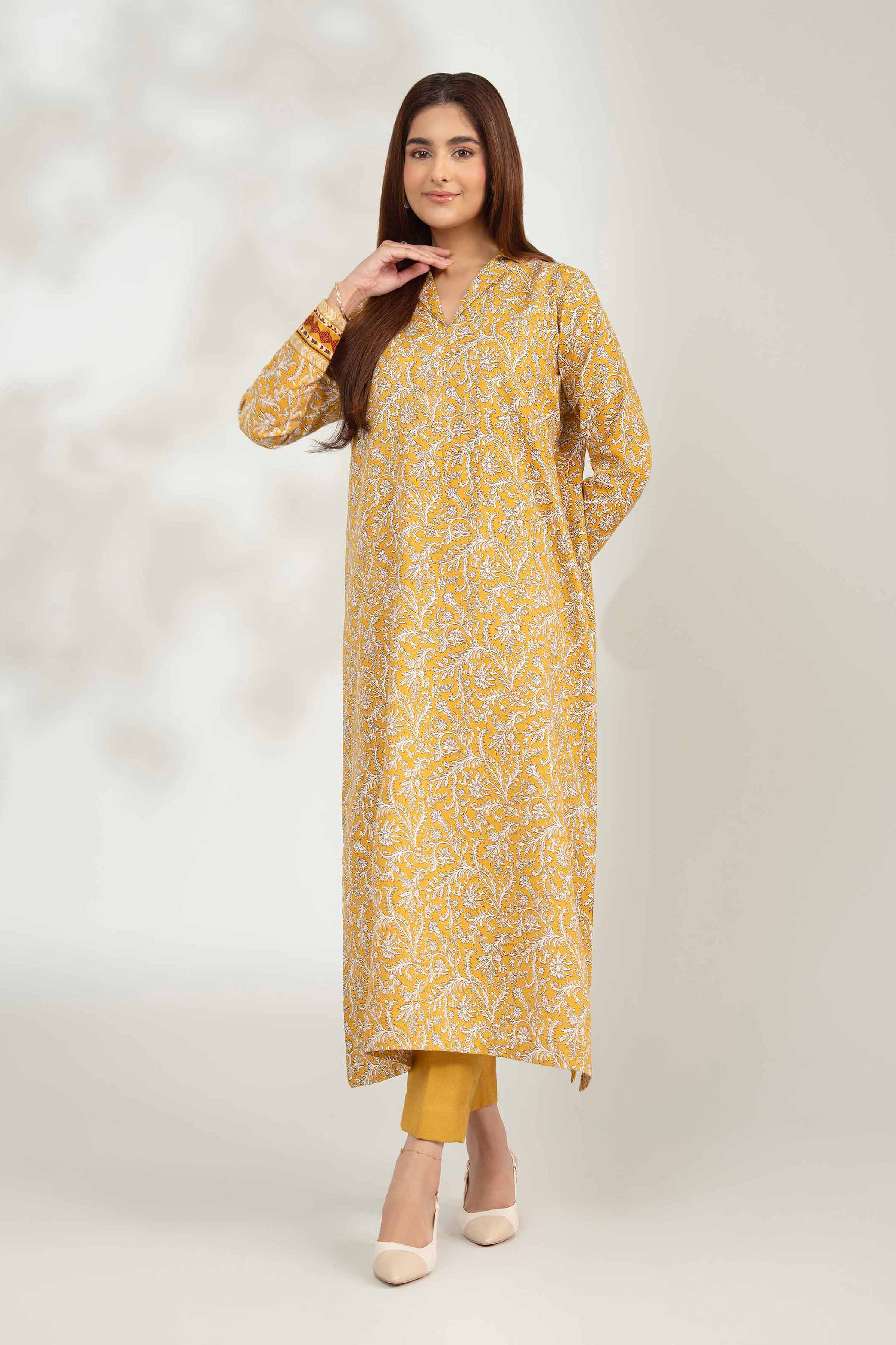 2 Piece - Printed Suit - 42502762 Unstitched Yellow Karandi 2PC Printed