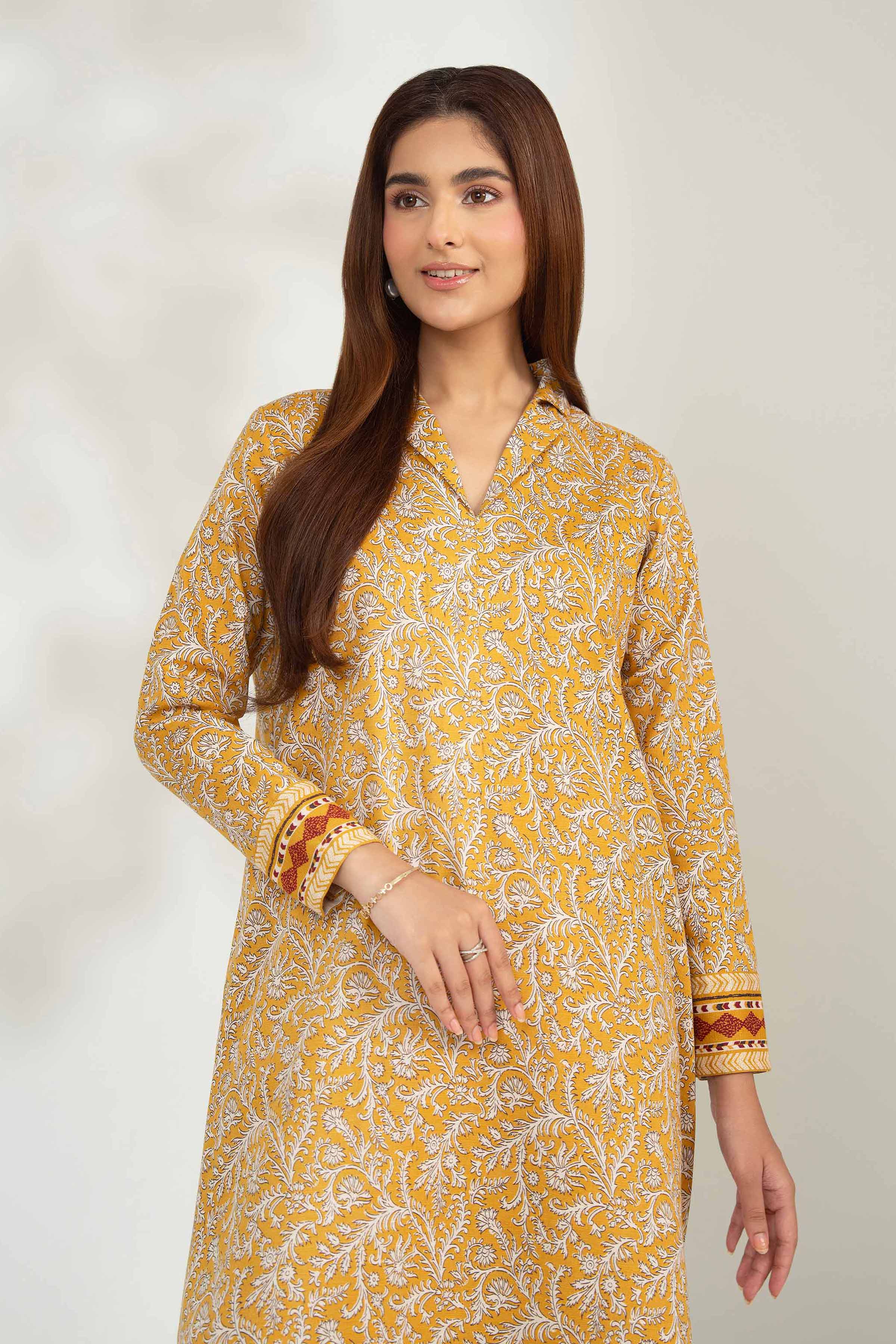 2 Piece - Printed Suit - 42502762 Unstitched Yellow Karandi 2PC Printed