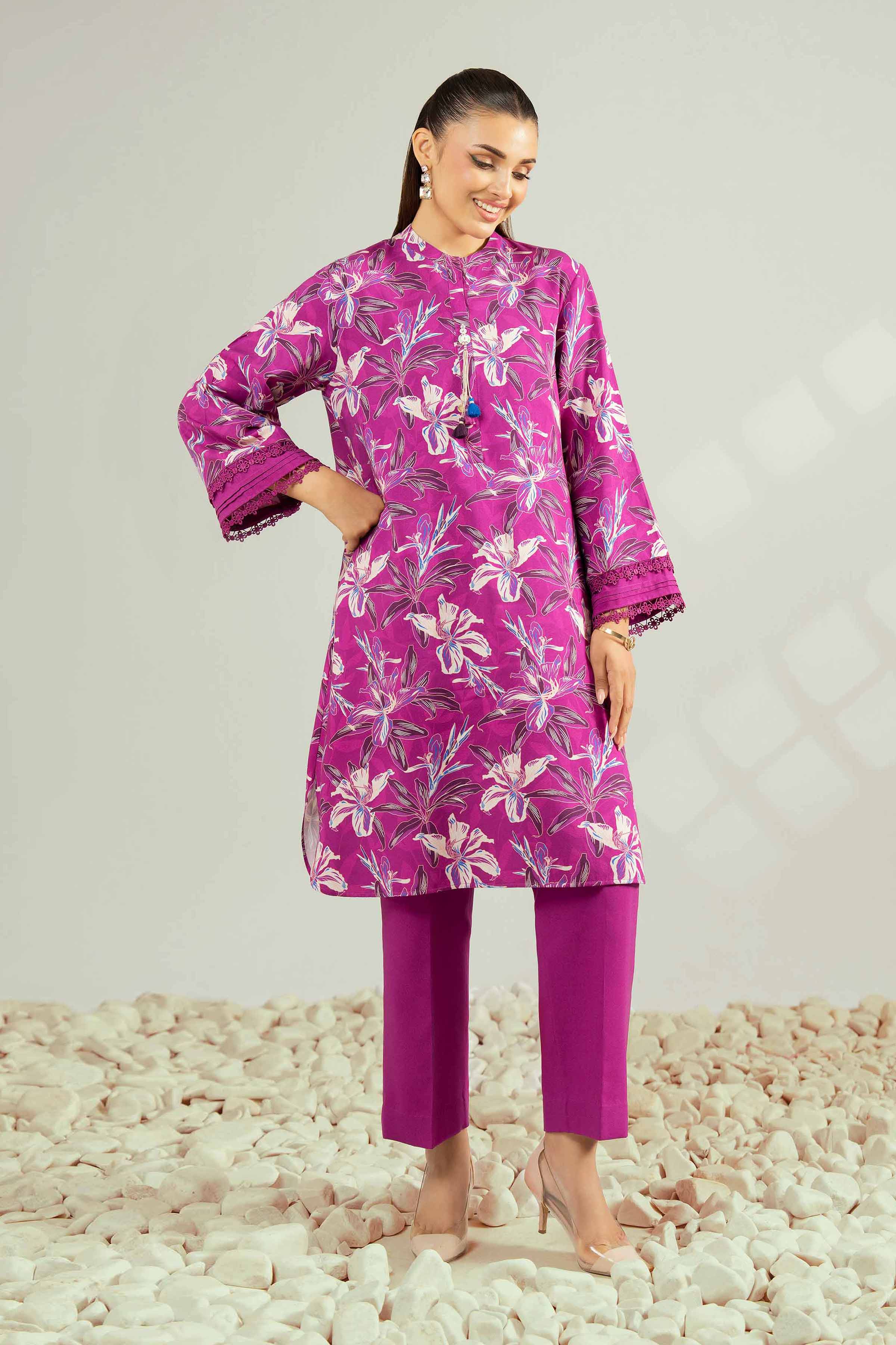 2 Piece - Printed Suit - 42502783 Unstitched Purple Linen 2PC Printed