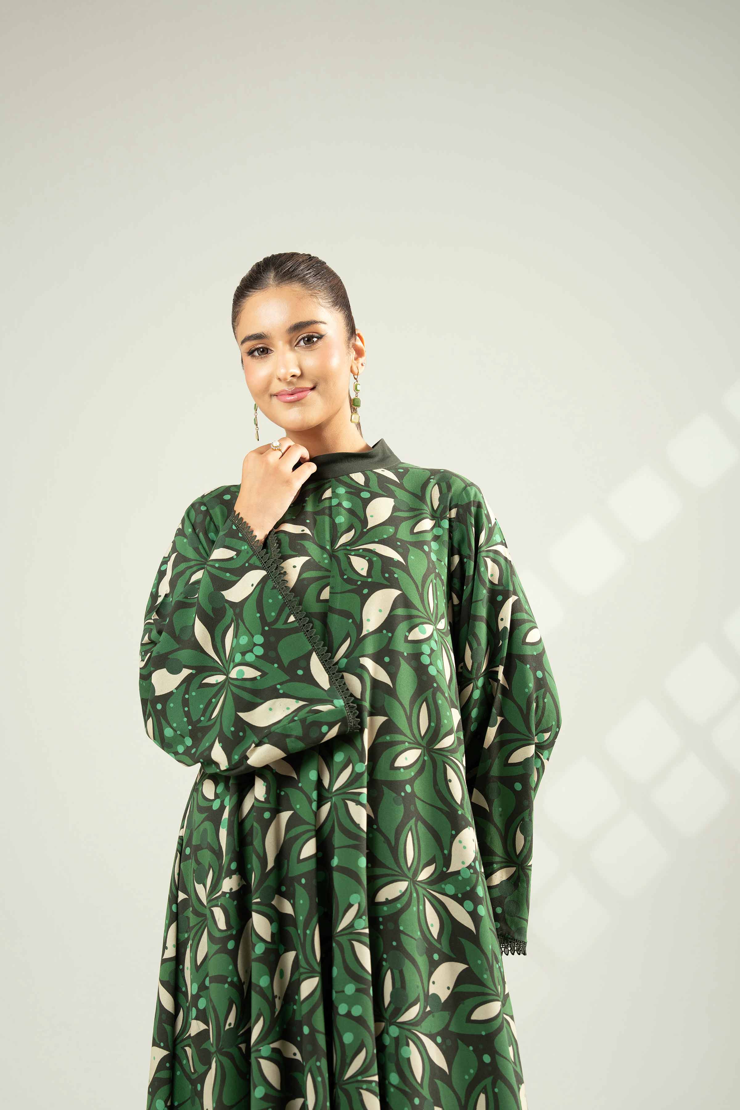 2 Piece - Printed Suit - 42502784 Unstitched Green Linen 2PC Printed