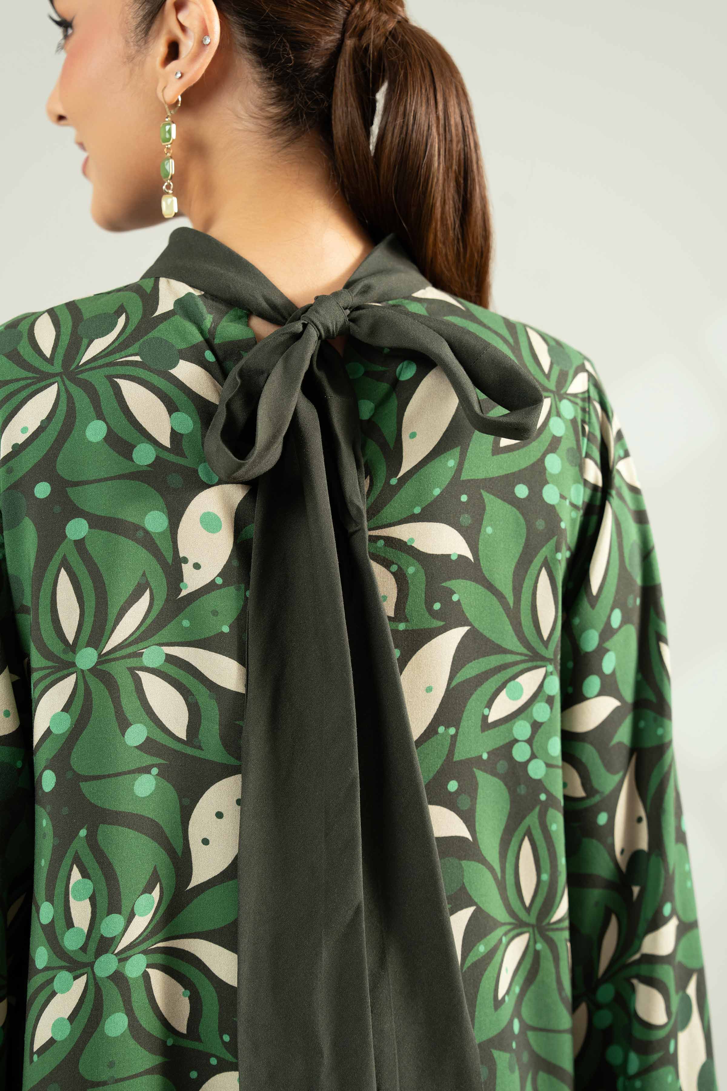 2 Piece - Printed Suit - 42502784 Unstitched Green Linen 2PC Printed