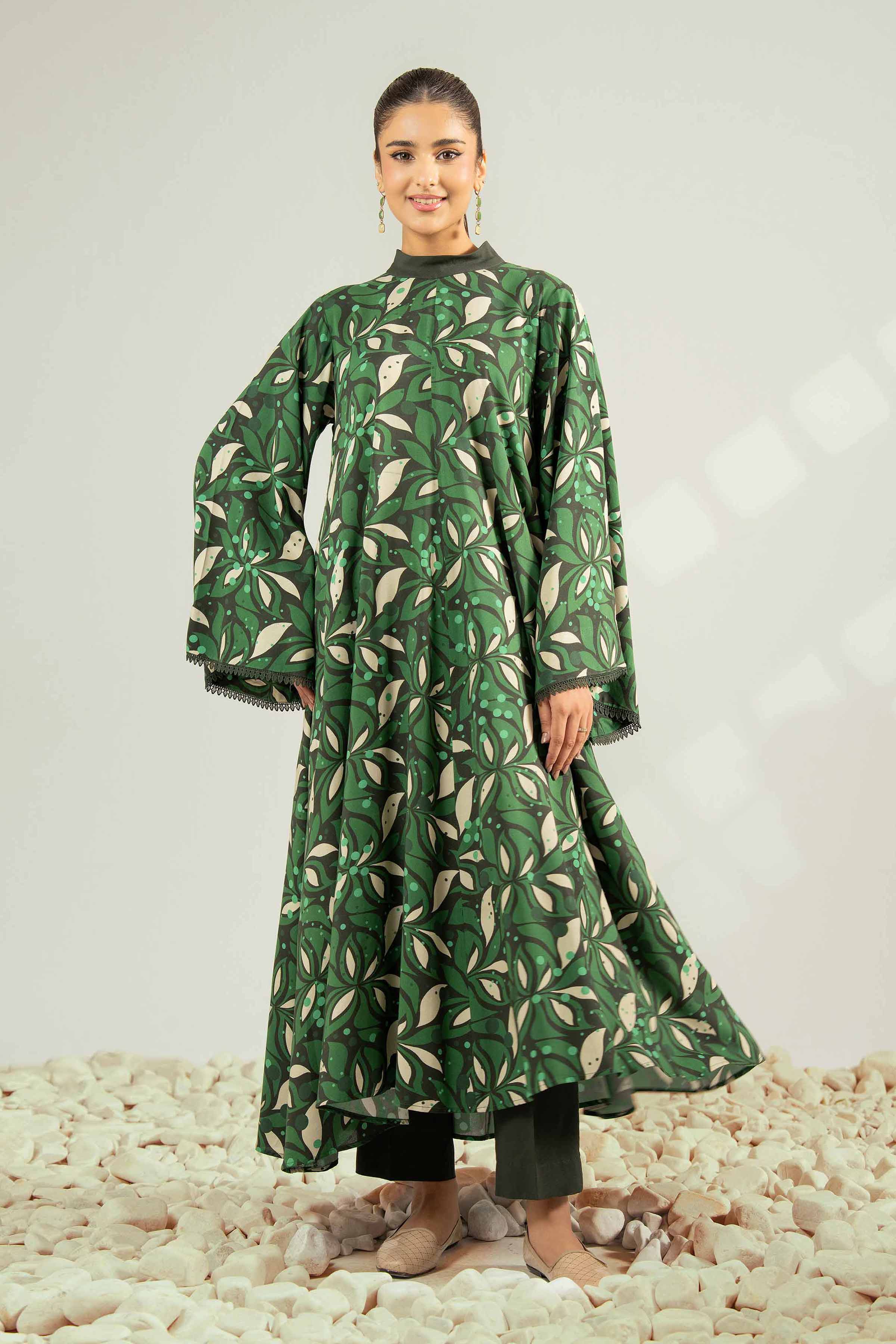 2 Piece - Printed Suit - 42502784 Unstitched Green Linen 2PC Printed