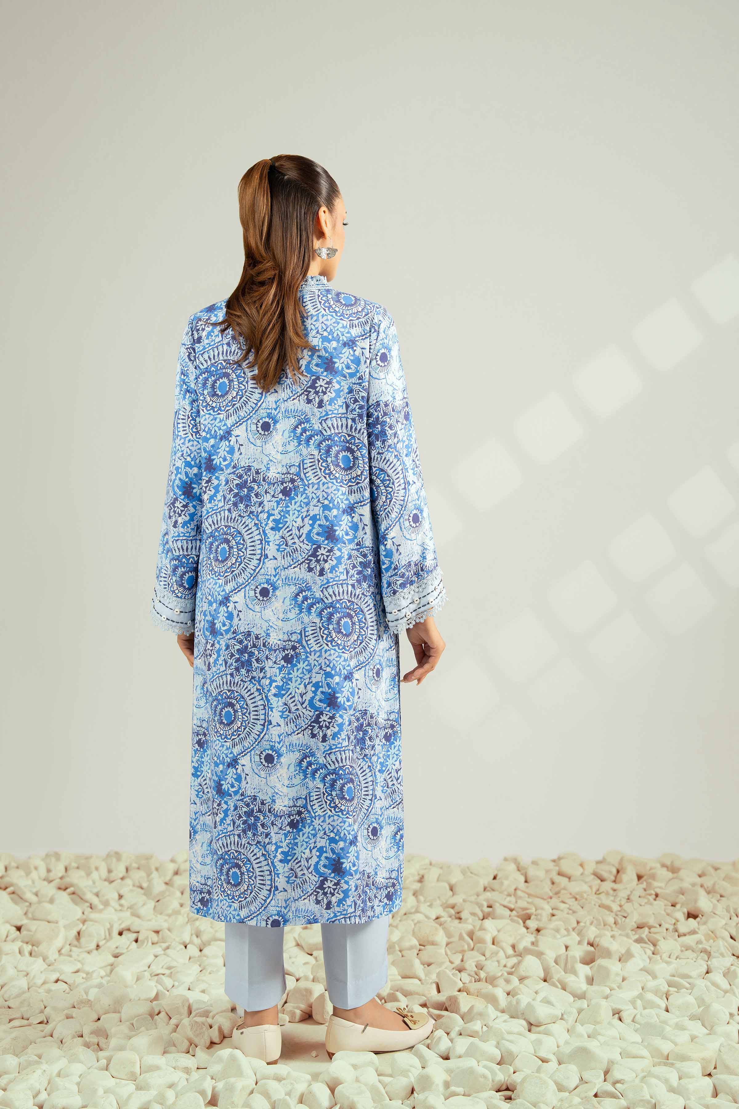 2 Piece - Printed Suit - 42502785 Unstitched Blue Linen 2PC Printed