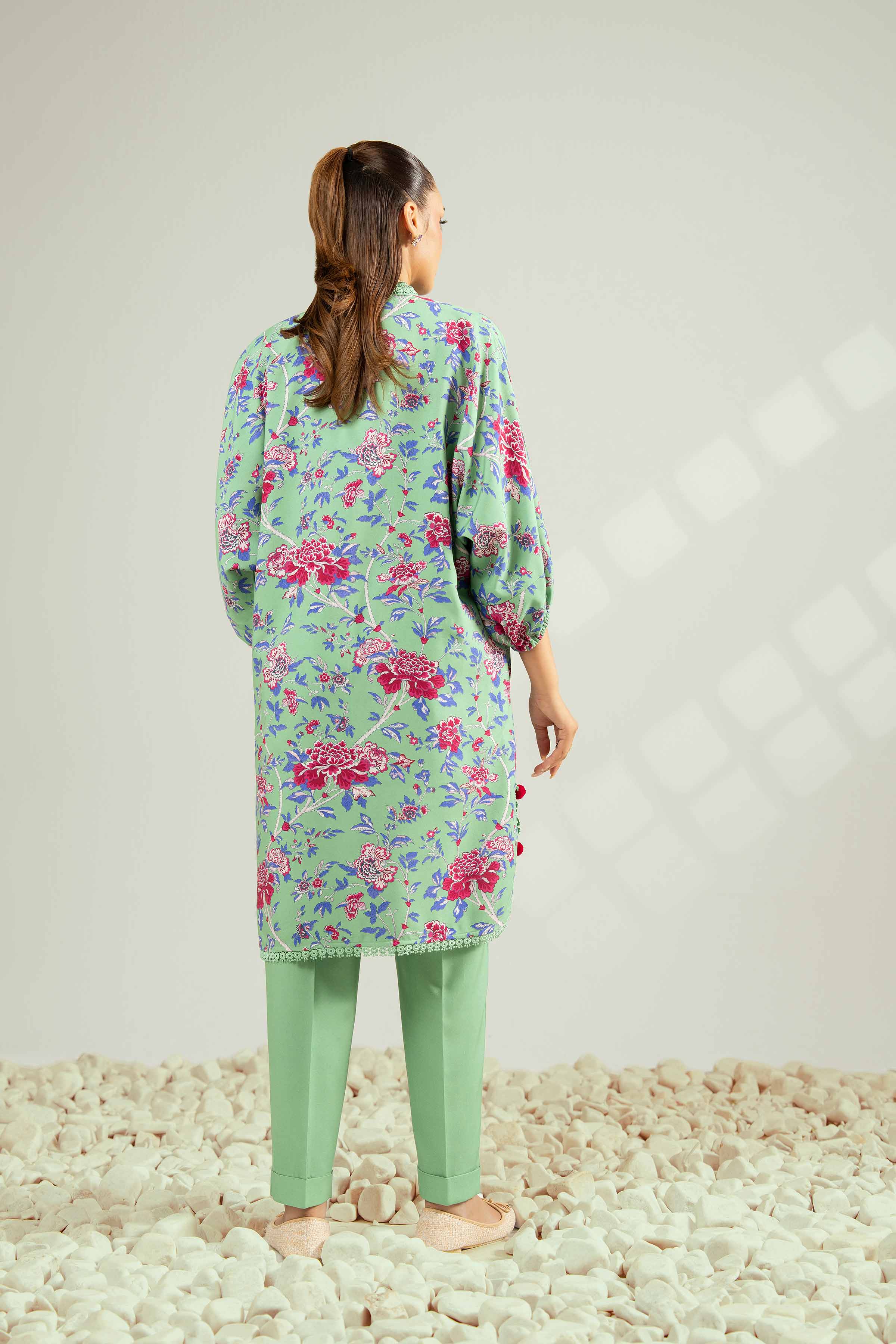 2 Piece - Printed Suit - 42502786 Unstitched Green Linen 2PC Printed