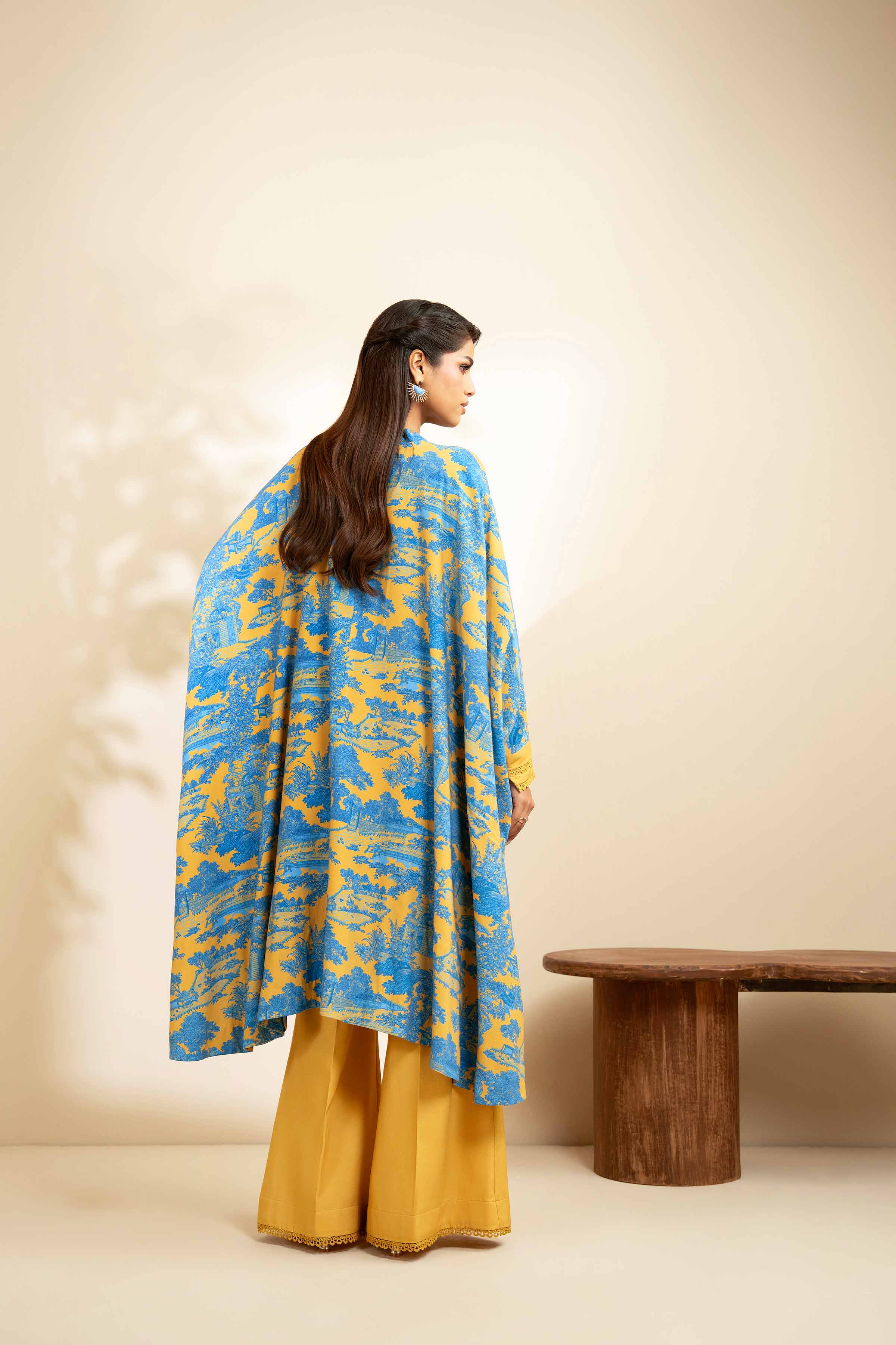2 Piece - Printed Suit - 42502788 Unstitched Blue Linen 2PC Printed