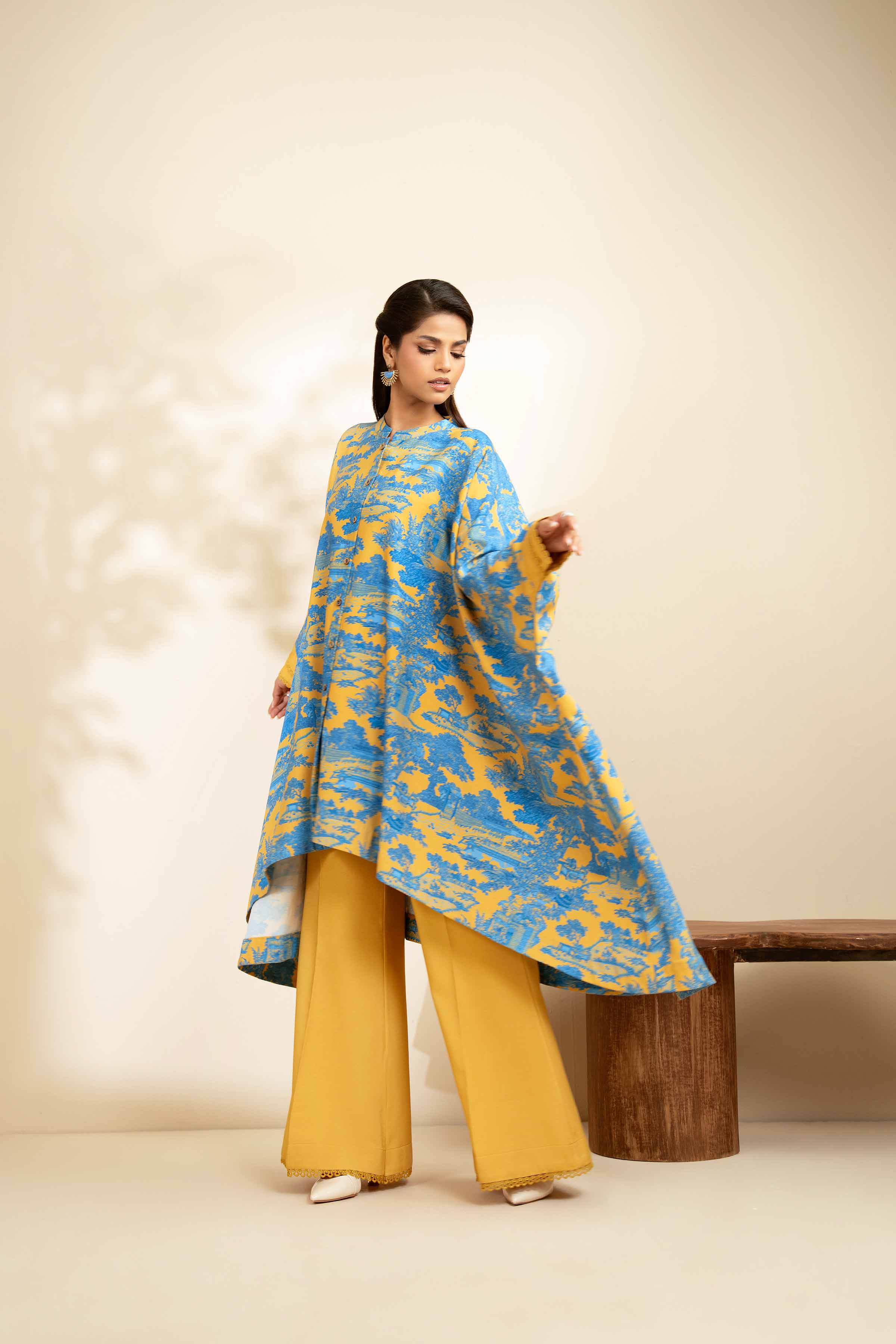 2 Piece - Printed Suit - 42502788 Unstitched Blue Linen 2PC Printed