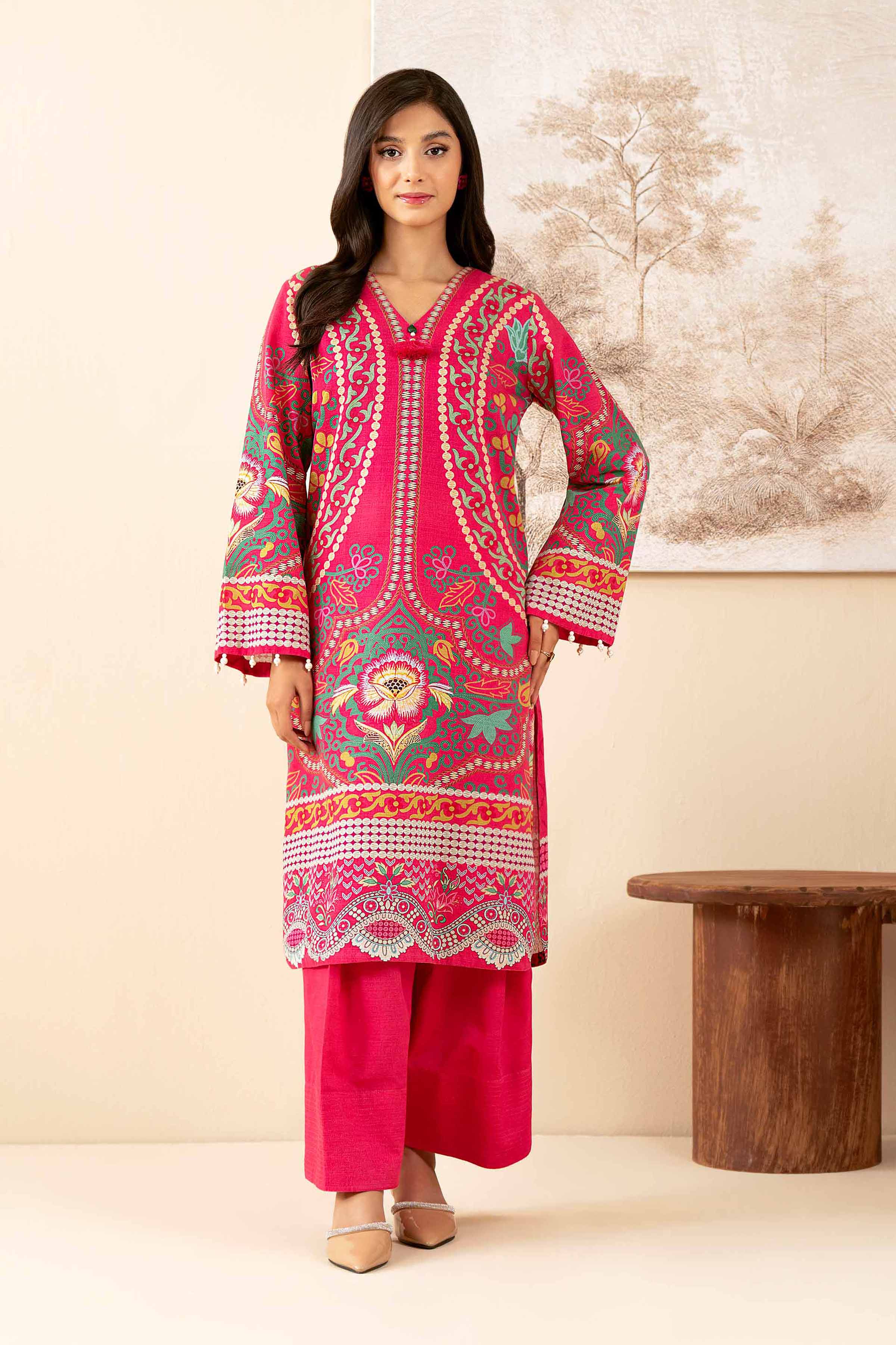 2 Piece - Digital Printed Suit - 42502791 Unstitched Pink Khaddar 2PC Printed