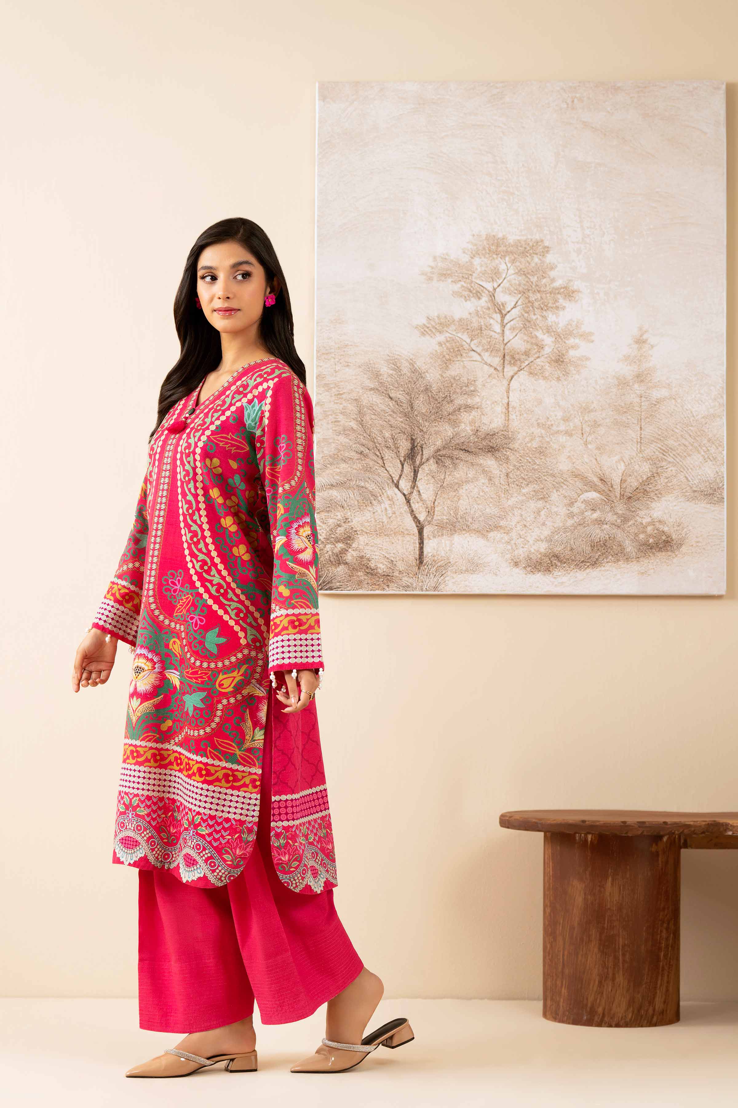 2 Piece - Digital Printed Suit - 42502791 Unstitched Pink Khaddar 2PC Printed