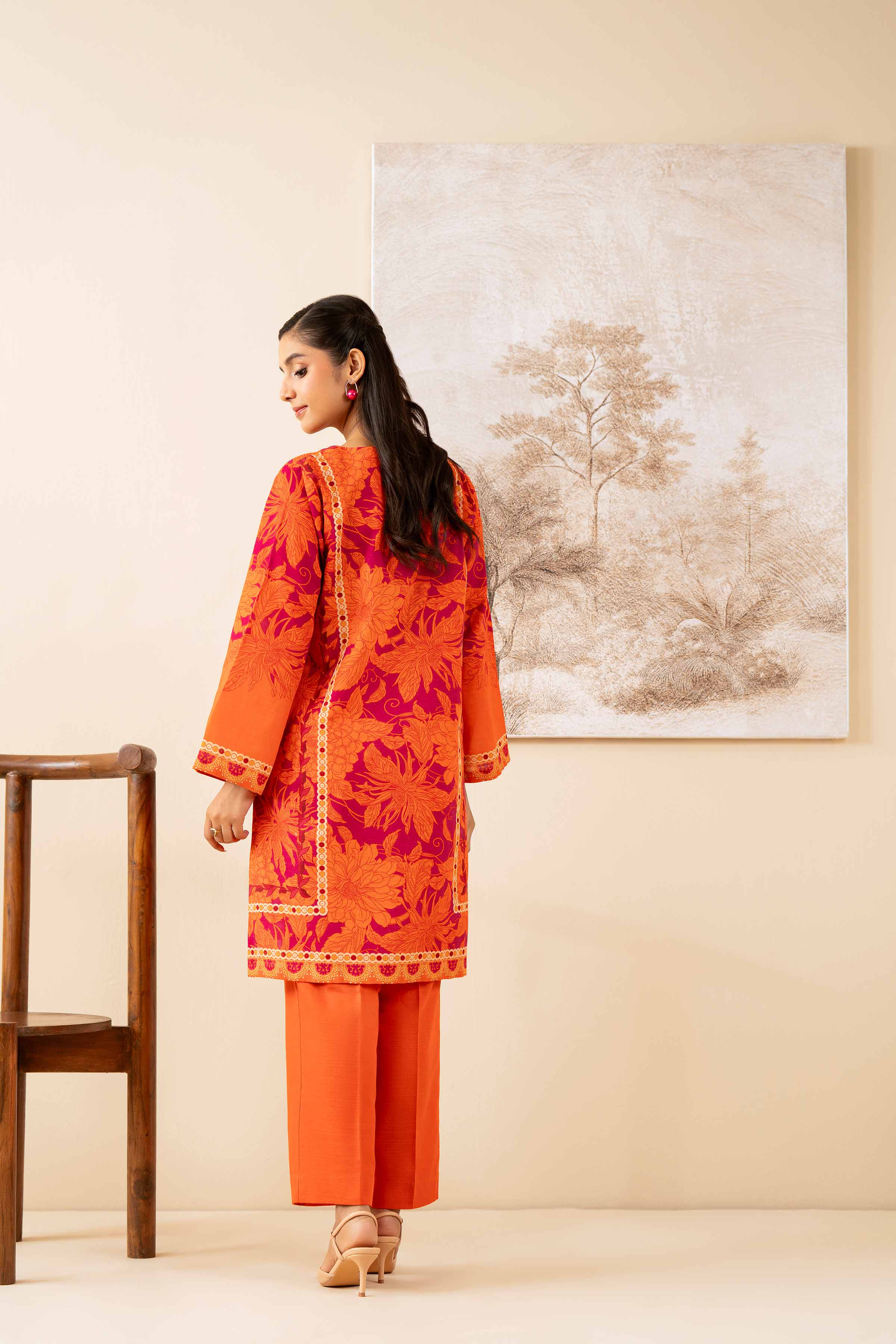 2 Piece - Digital Printed Suit - 42502792 Unstitched Orange Khaddar 2PC Printed