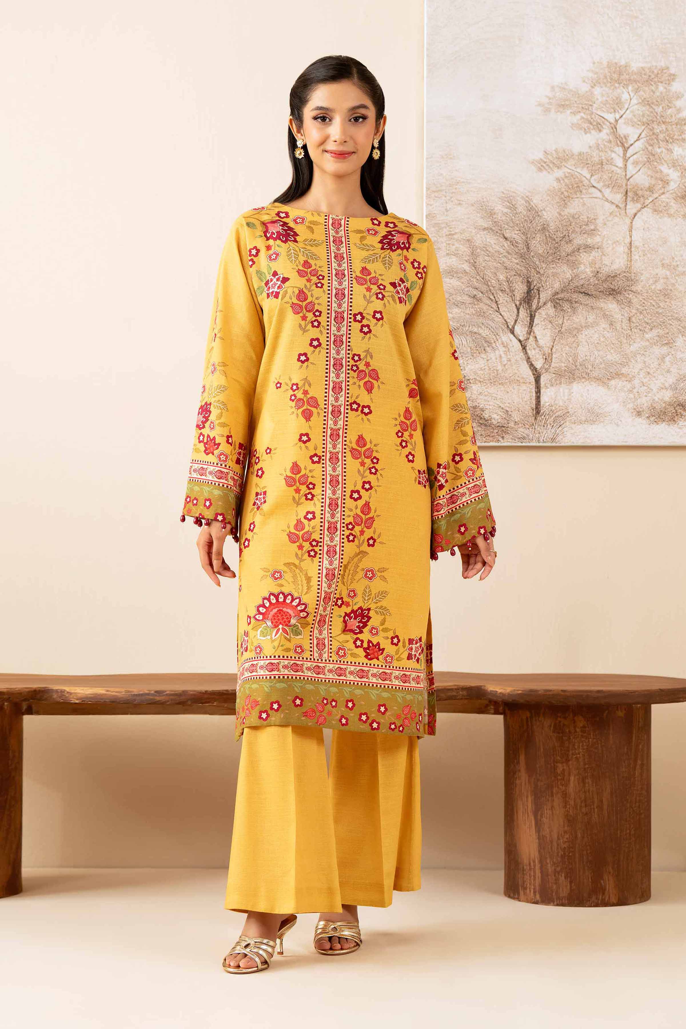 2 Piece - Digital Printed Suit - 42502798 Unstitched Yellow Khaddar 2PC Printed