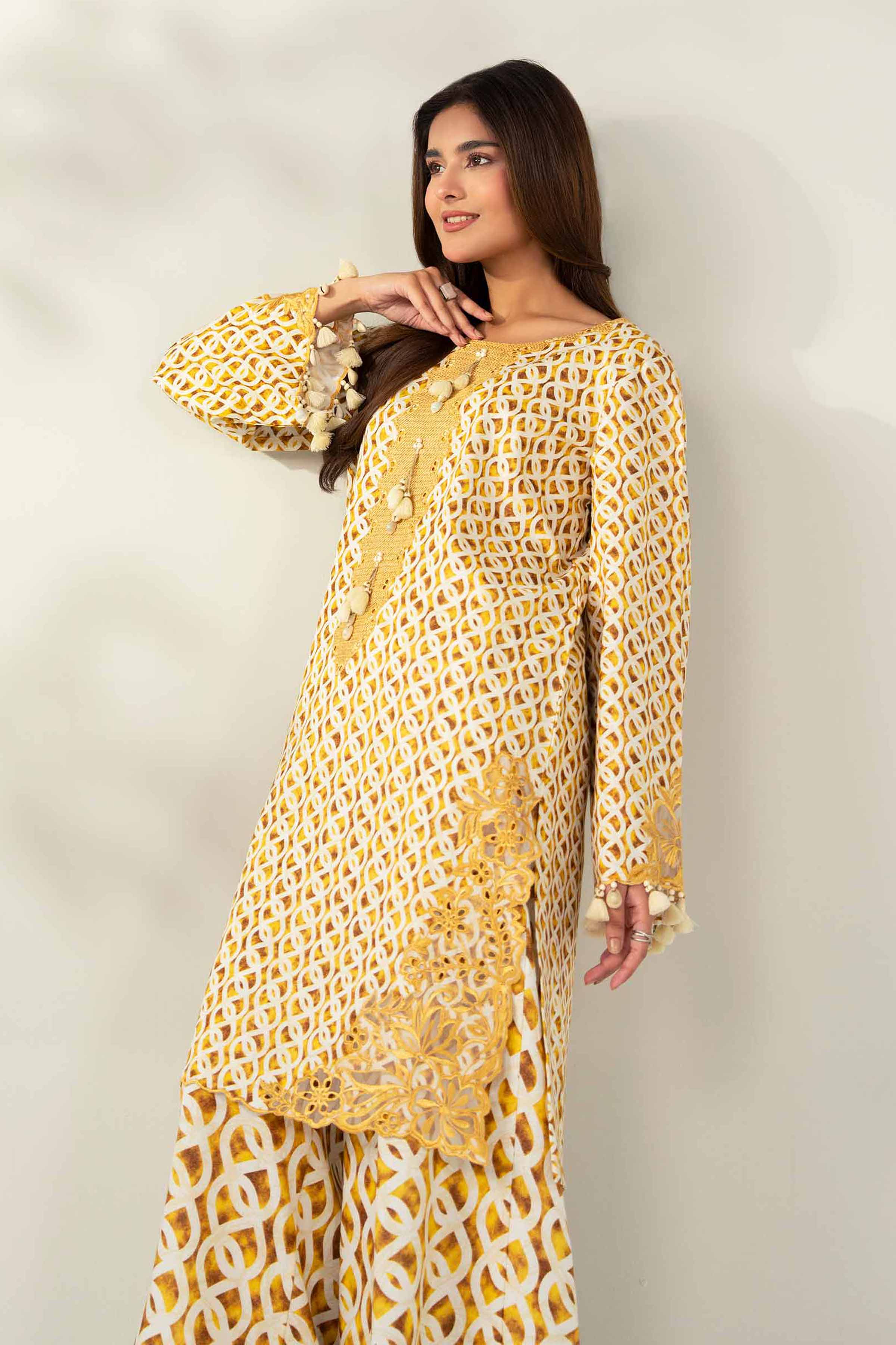 2 Piece - Embroidered Suit - 42502809 Unstitched Yellow Karandi 2PC Embroidered