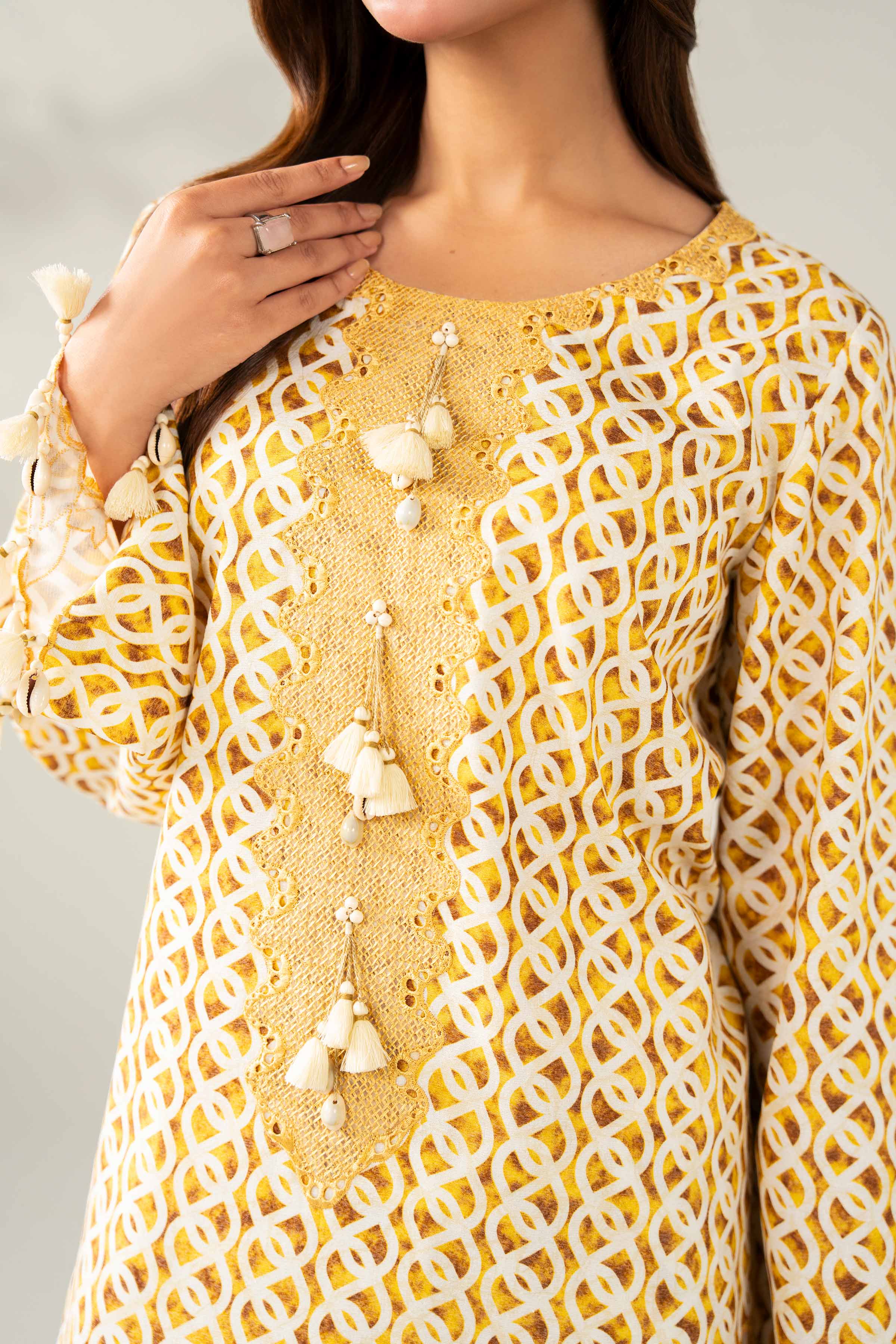 2 Piece - Embroidered Suit - 42502809 Unstitched Yellow Karandi 2PC Embroidered