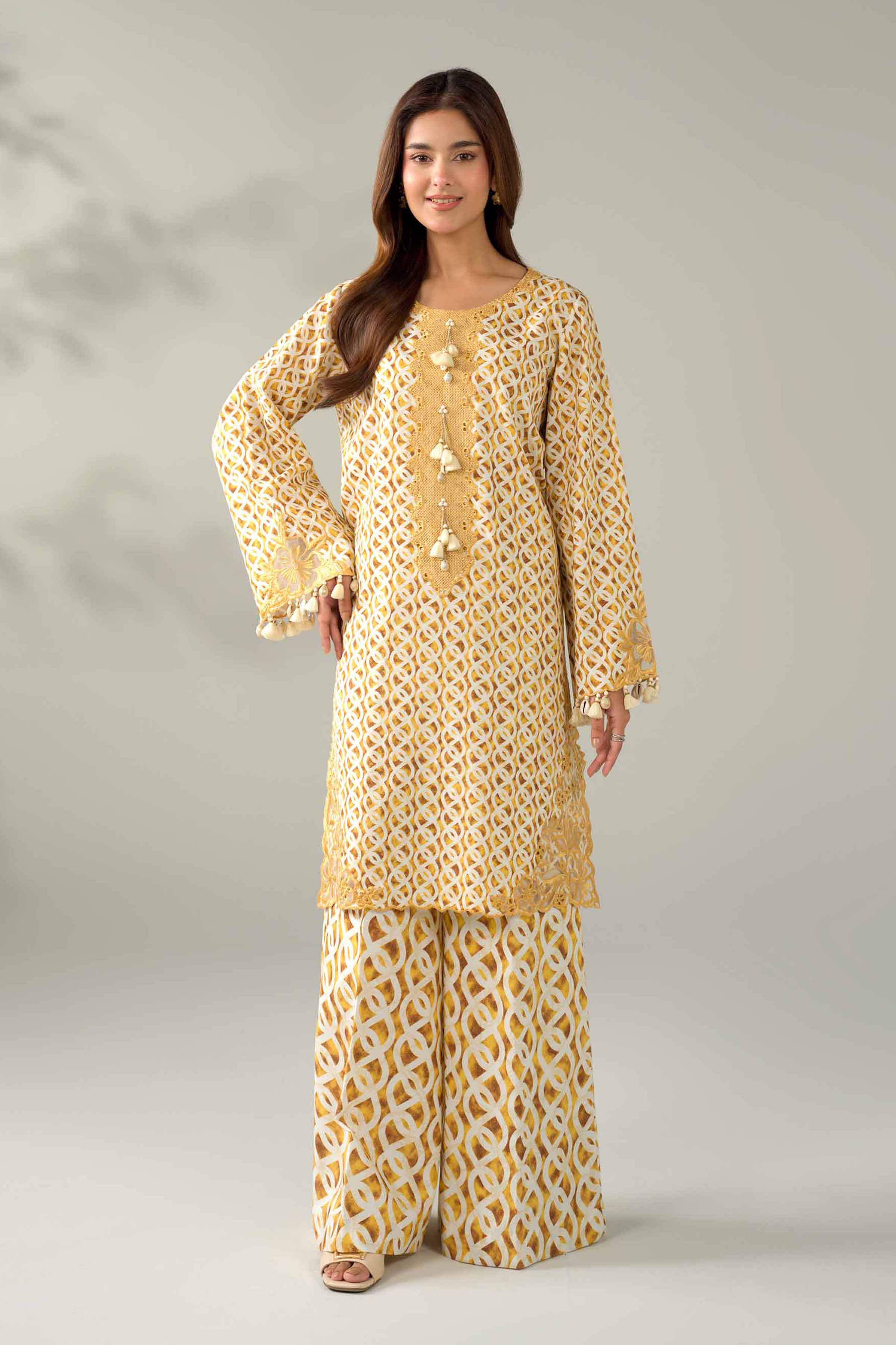 2 Piece - Embroidered Suit - 42502809 Unstitched Yellow Karandi 2PC Embroidered