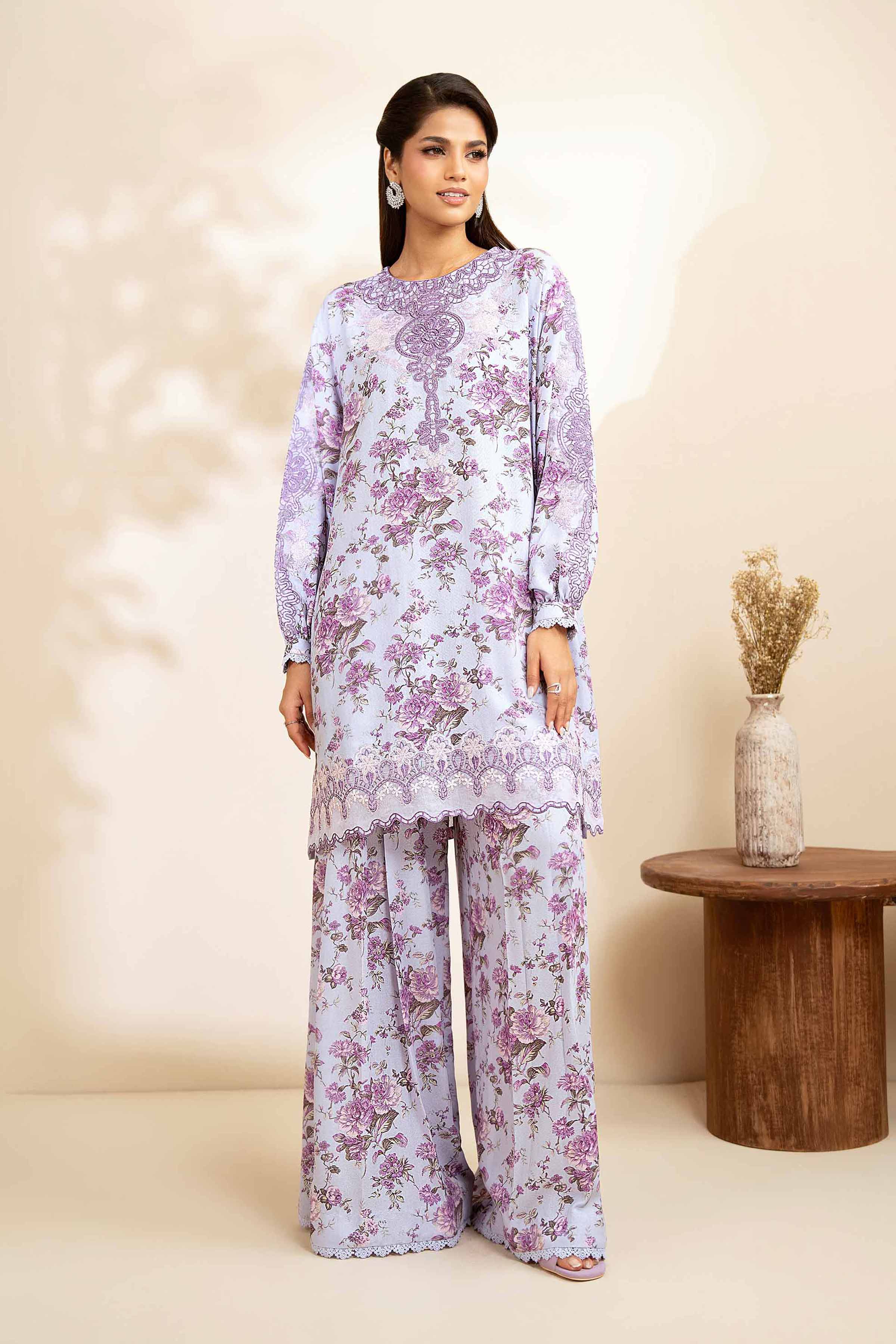 2 Piece - Printed Embroidered Suit - 42502812 Unstitched Purple Karandi 2PC Embroidered