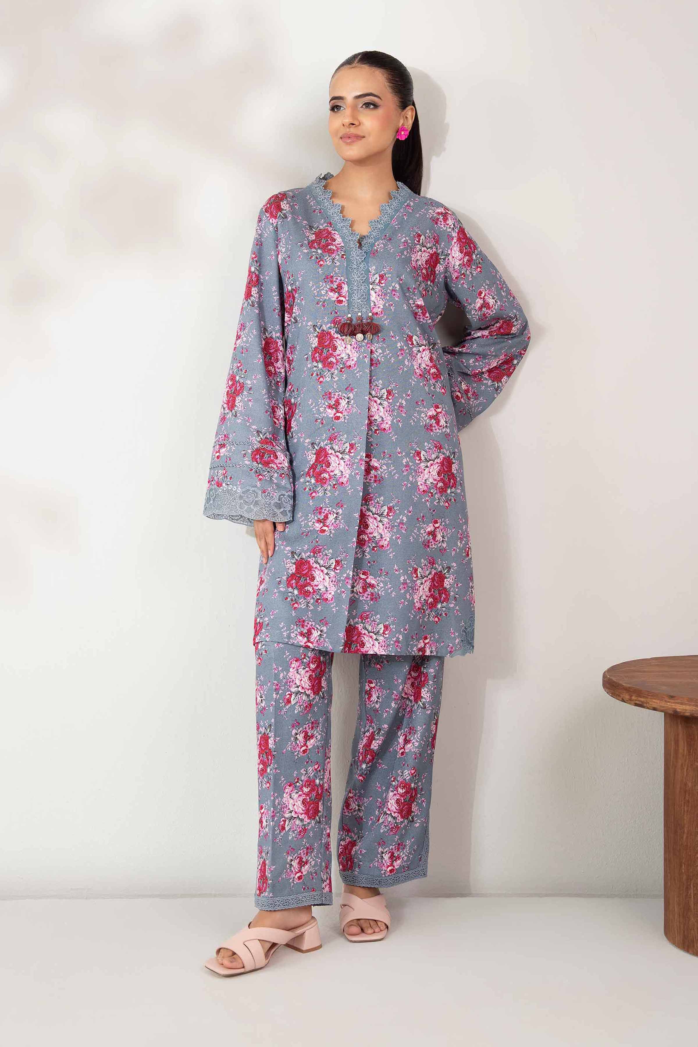 2 Piece - Printed Embroidered Suit - 42502813 Unstitched Blue Karandi 2PC Embroidered