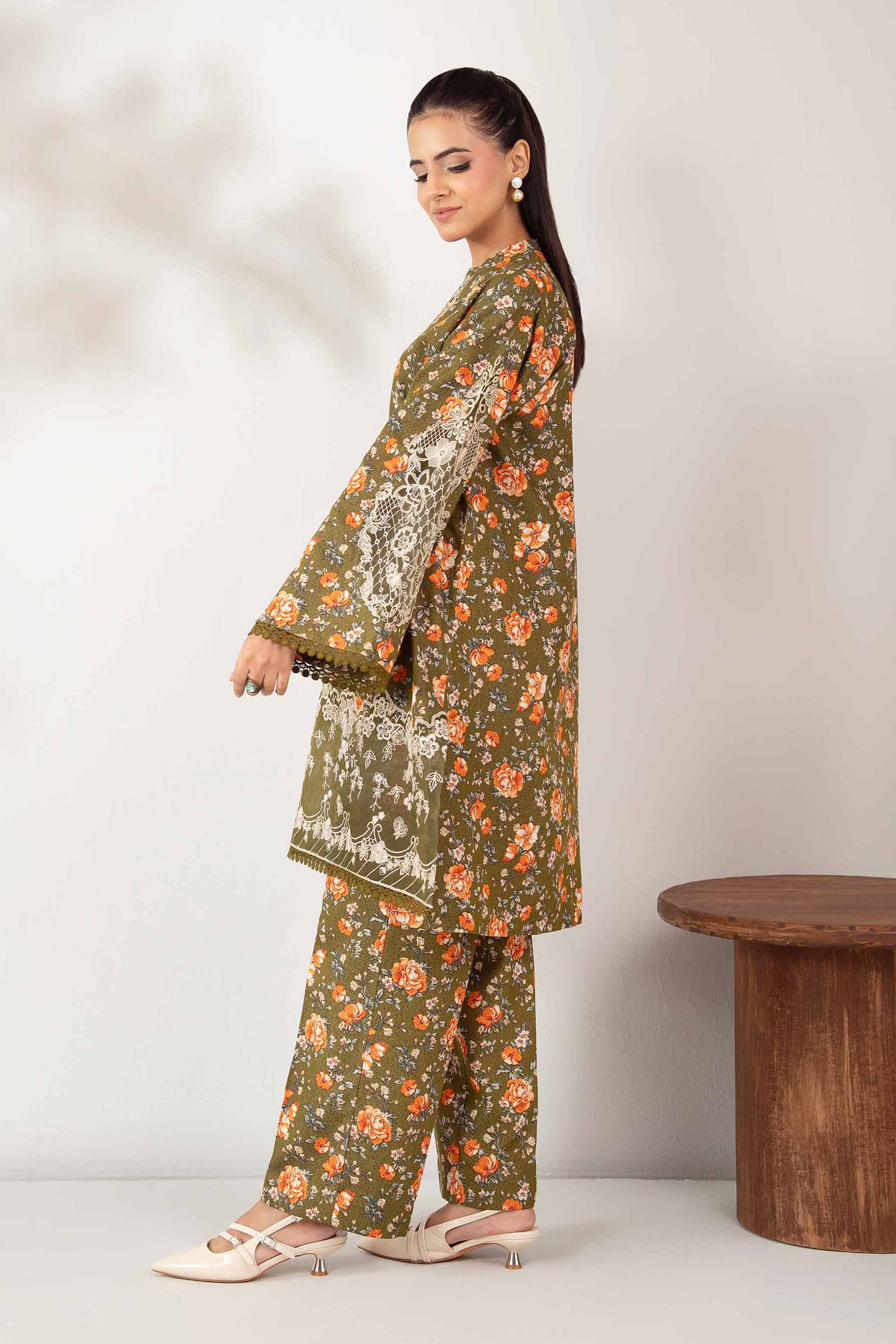2 Piece - Printed Embroidered Suit - 42502814 Unstitched Green Karandi 2PC Embroidered