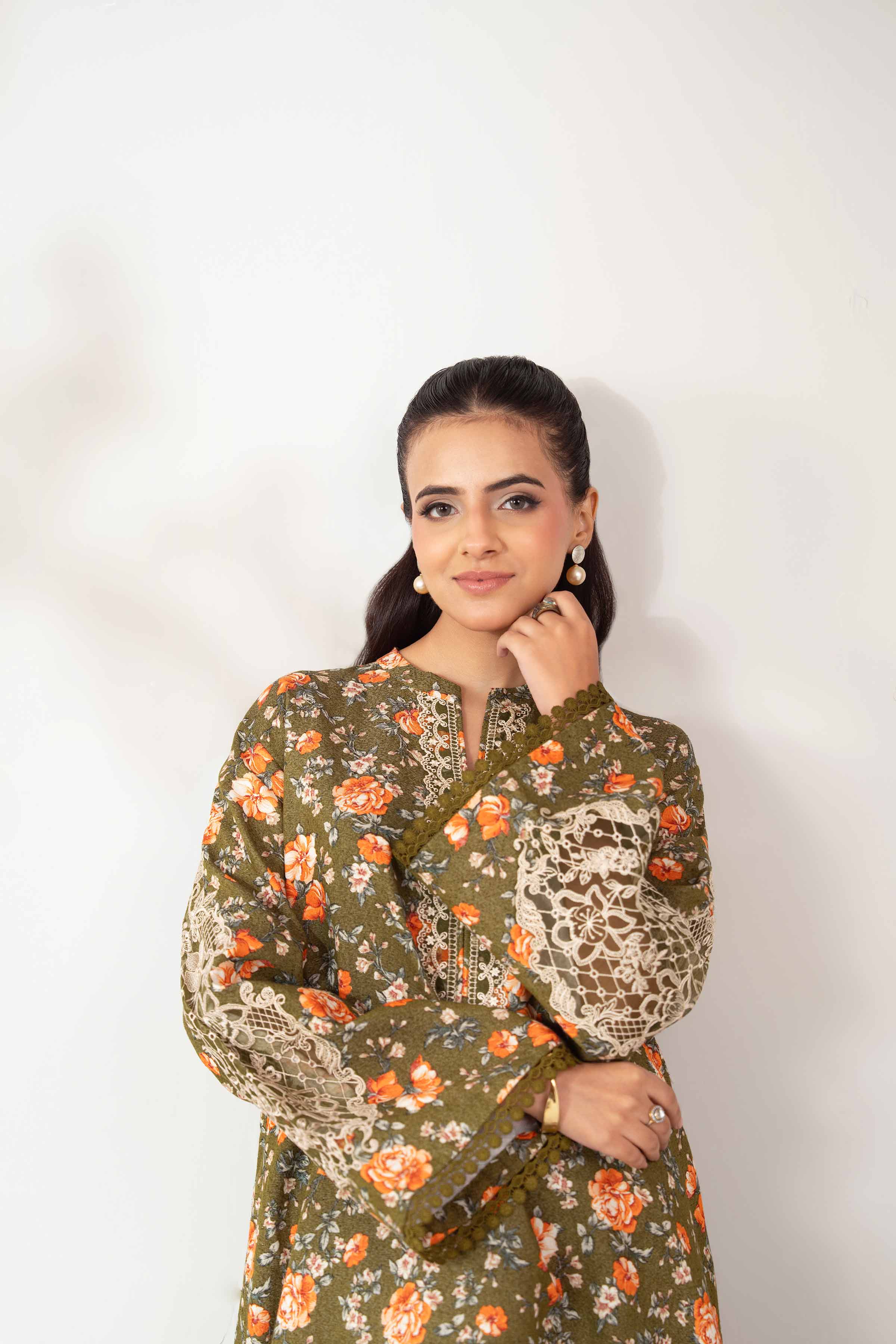 2 Piece - Printed Embroidered Suit - 42502814 Unstitched Green Karandi 2PC Embroidered