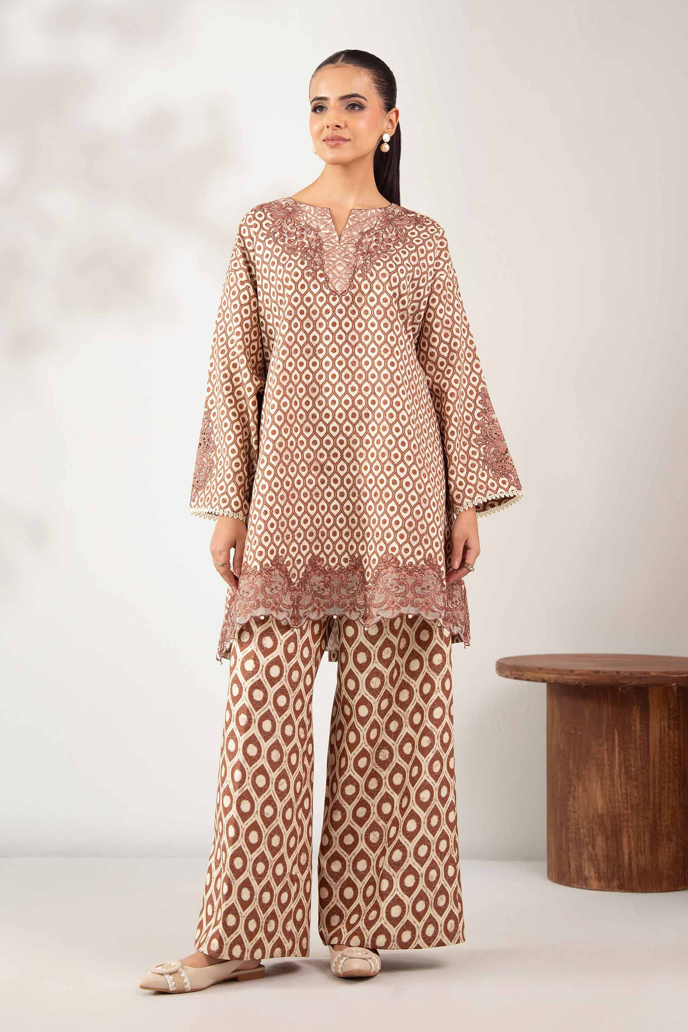 2 Piece - Printed Embroidered Suit - 42502815 Unstitched Brown Karandi 2PC Embroidered