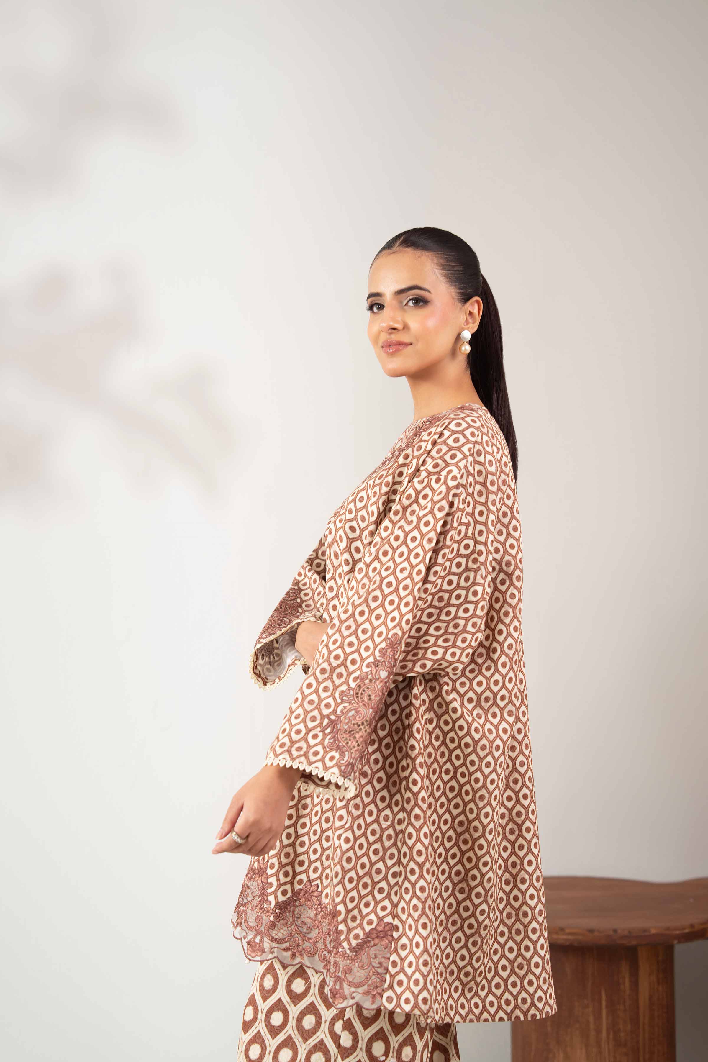 2 Piece - Printed Embroidered Suit - 42502815 Unstitched Brown Karandi 2PC Embroidered