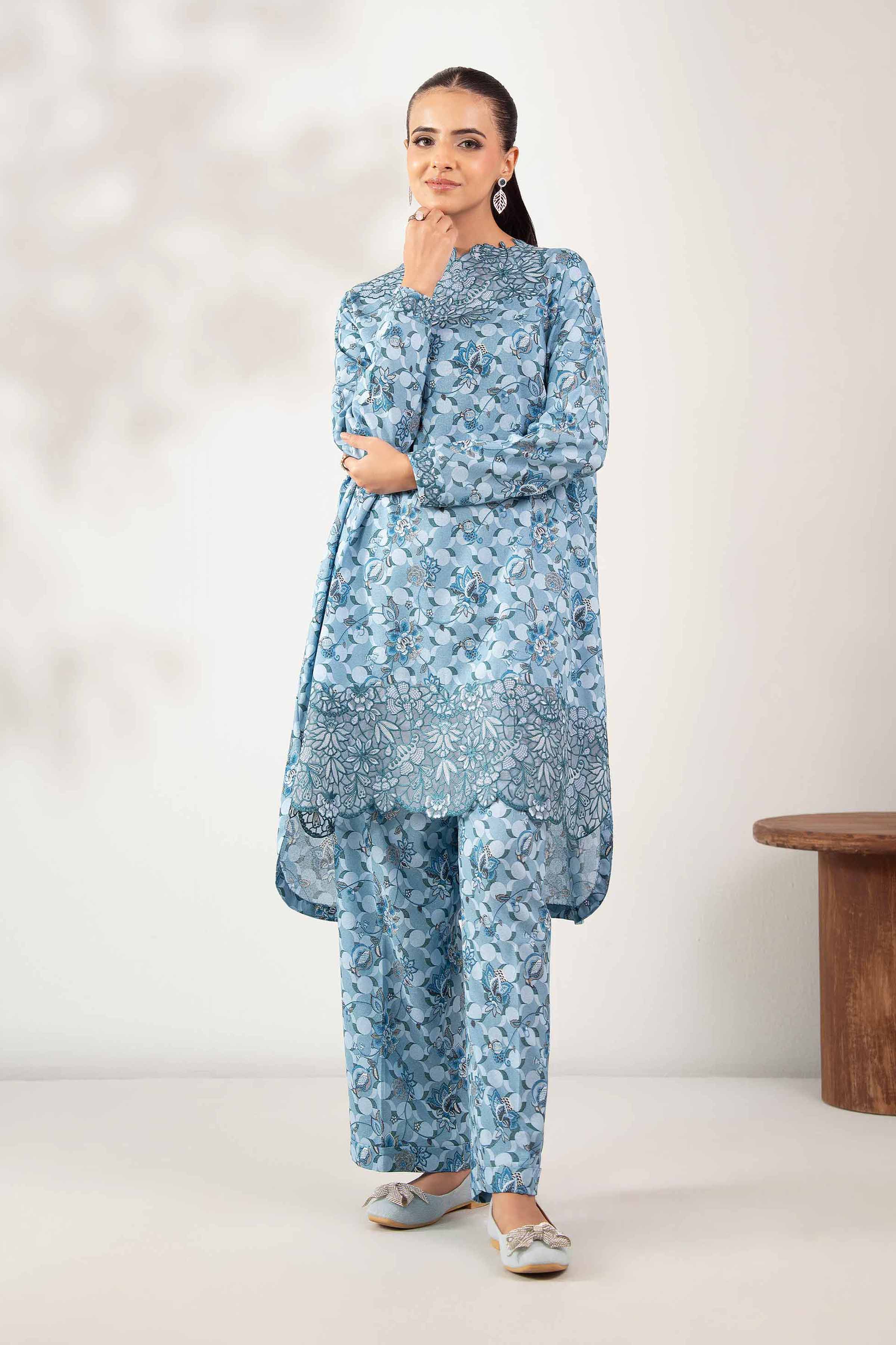 2 Piece - Printed Embroidered Suit - 42502818 Unstitched Blue Karandi 2PC Embroidered