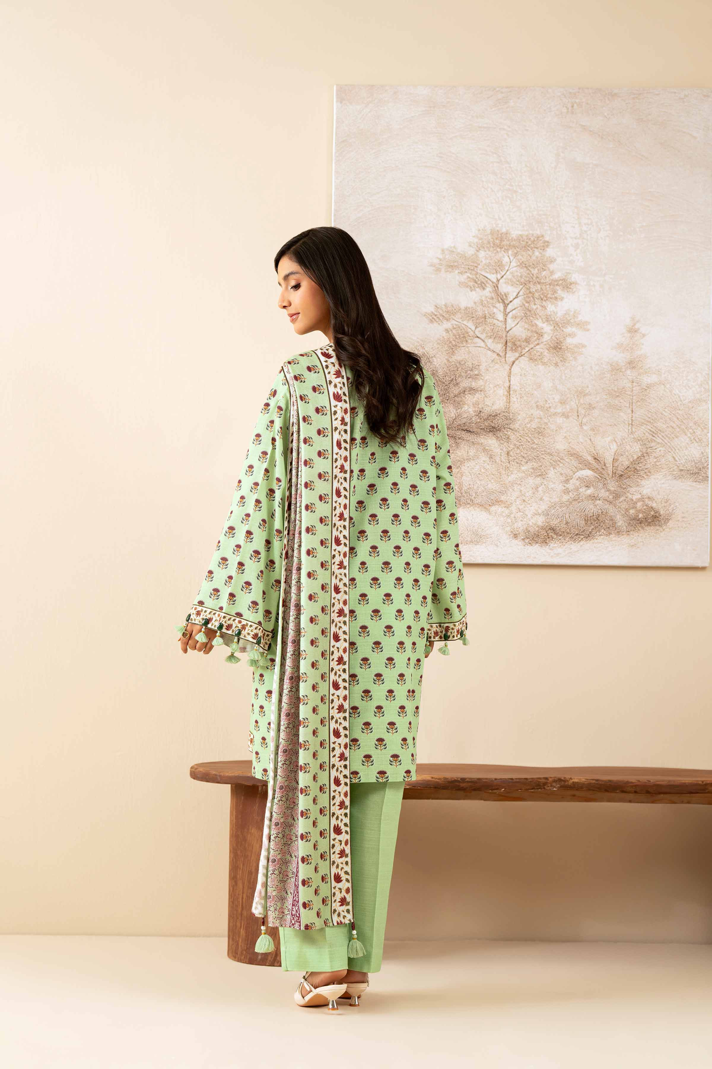 3 Piece - Printed Suit - 42502882 Unstitched Green Khaddar 3PC Printed