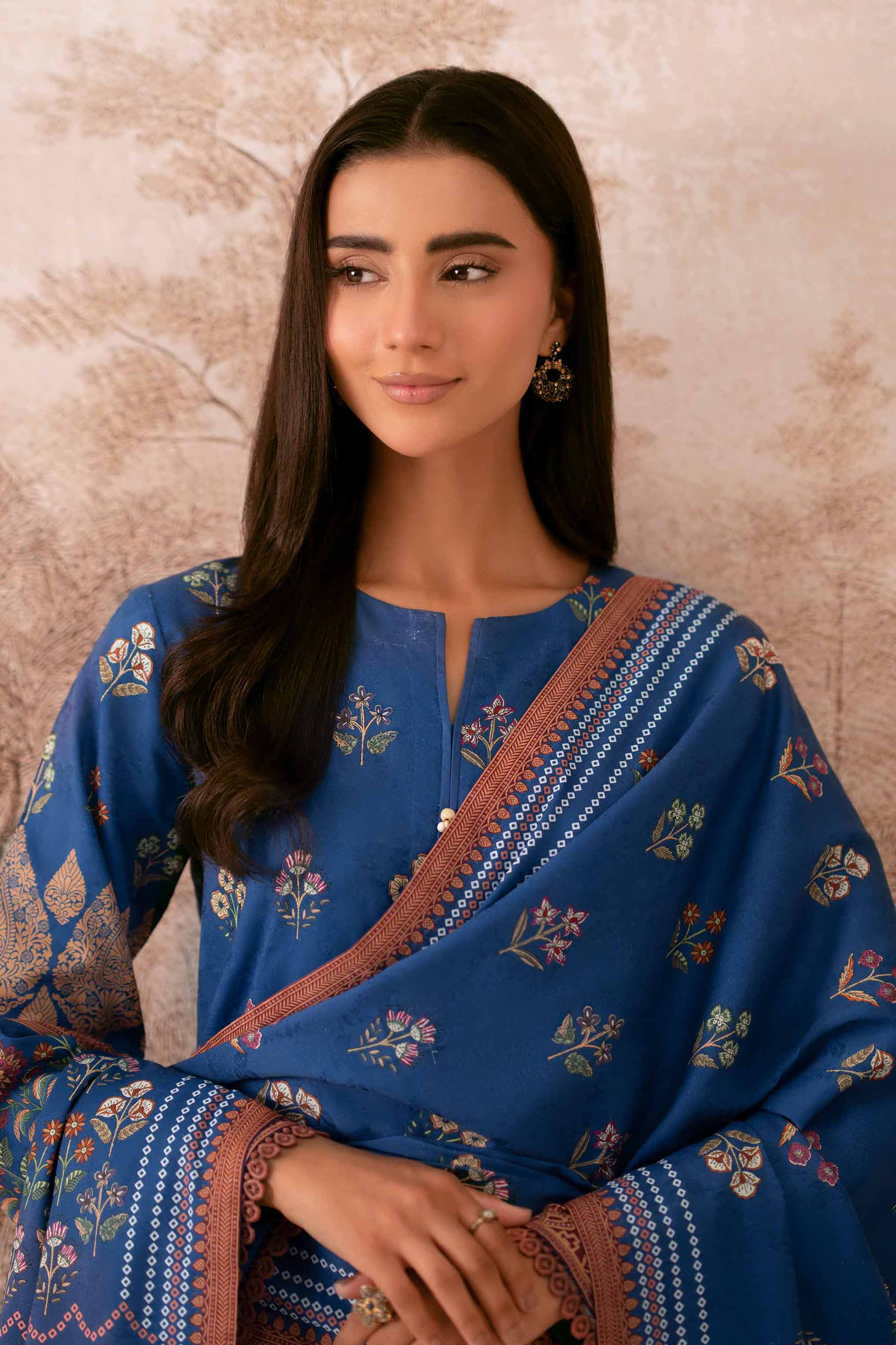 3 Piece - Digital Printed Suit - 42502899 Unstitched Blue Jacquard 3PC Printed