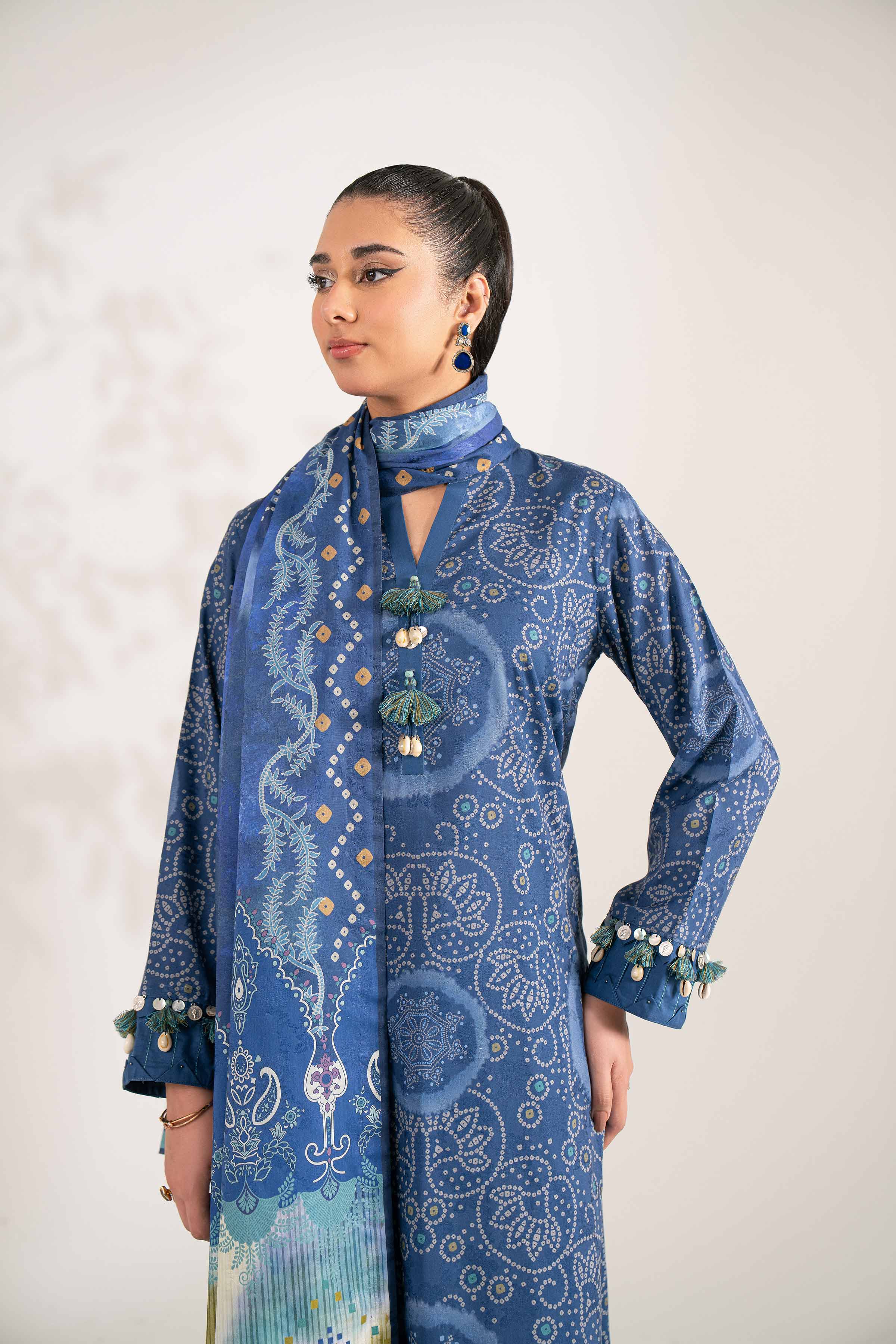 3 Piece - Digital Printed Suit - 42502902 Unstitched Blue Jacquard 3PC Printed