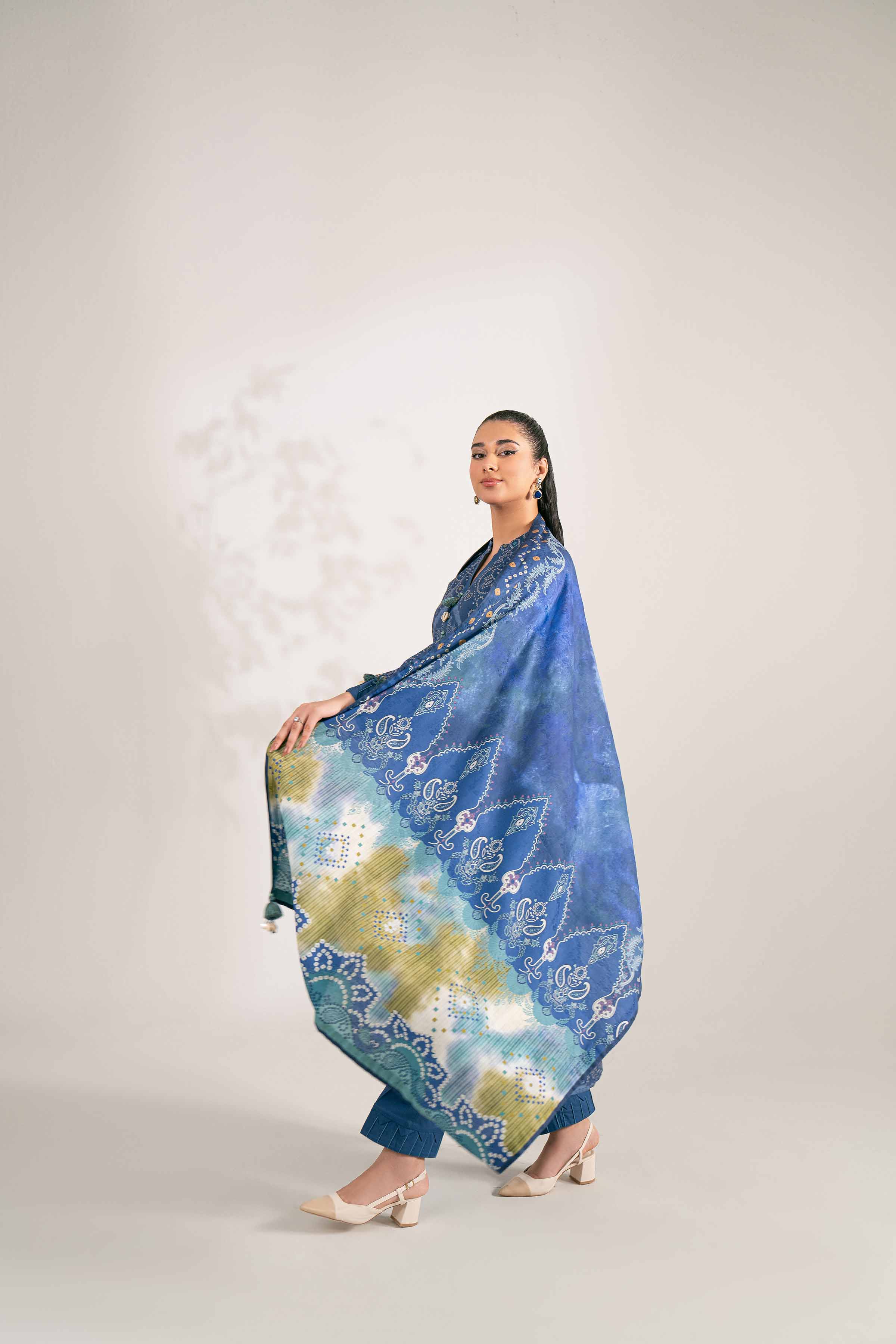 3 Piece - Digital Printed Suit - 42502902 Unstitched Blue Jacquard 3PC Printed