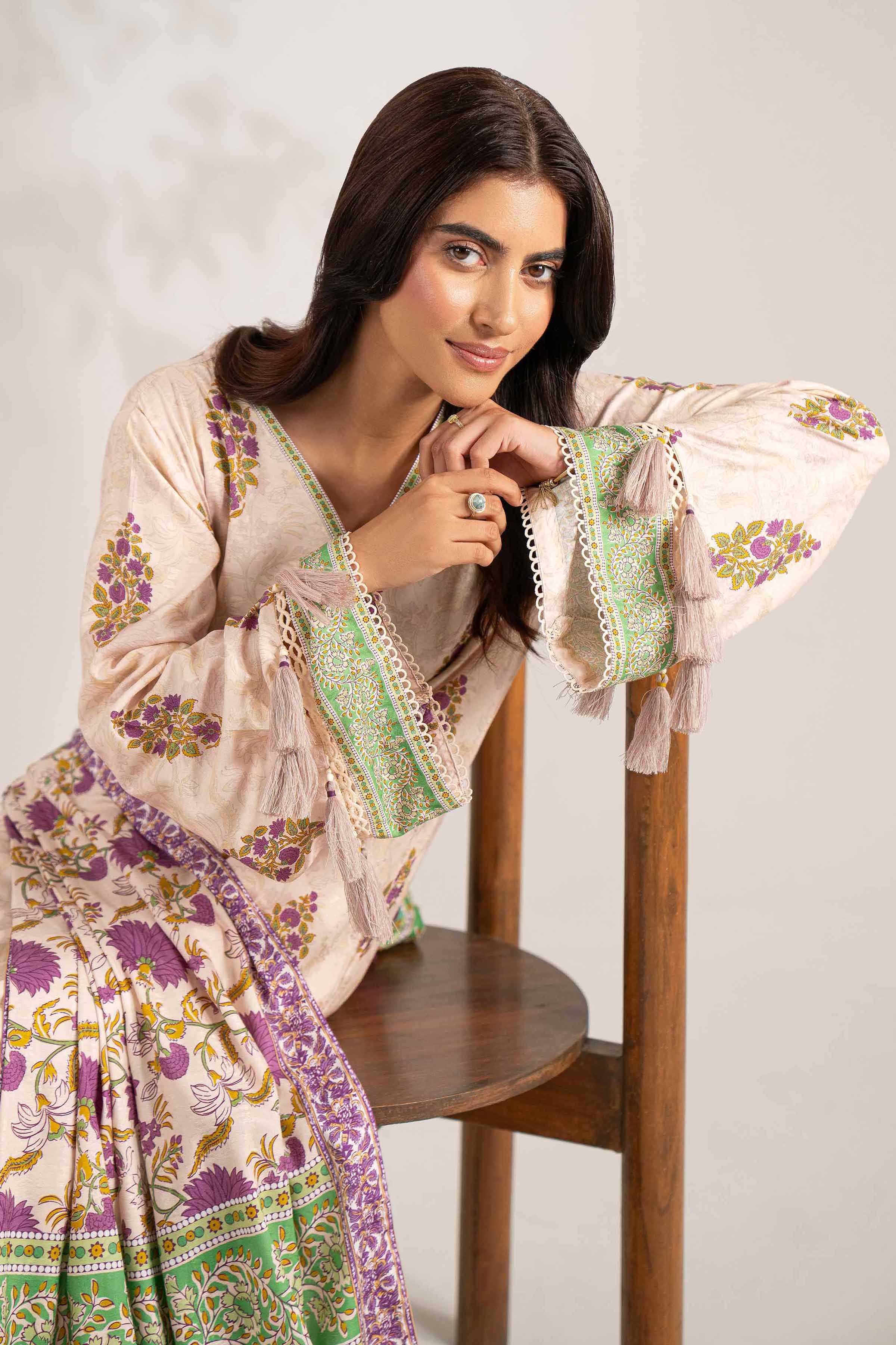 3 Piece - Digital Printed Suit - 42502904 Unstitched Beige Jacquard 3PC Printed