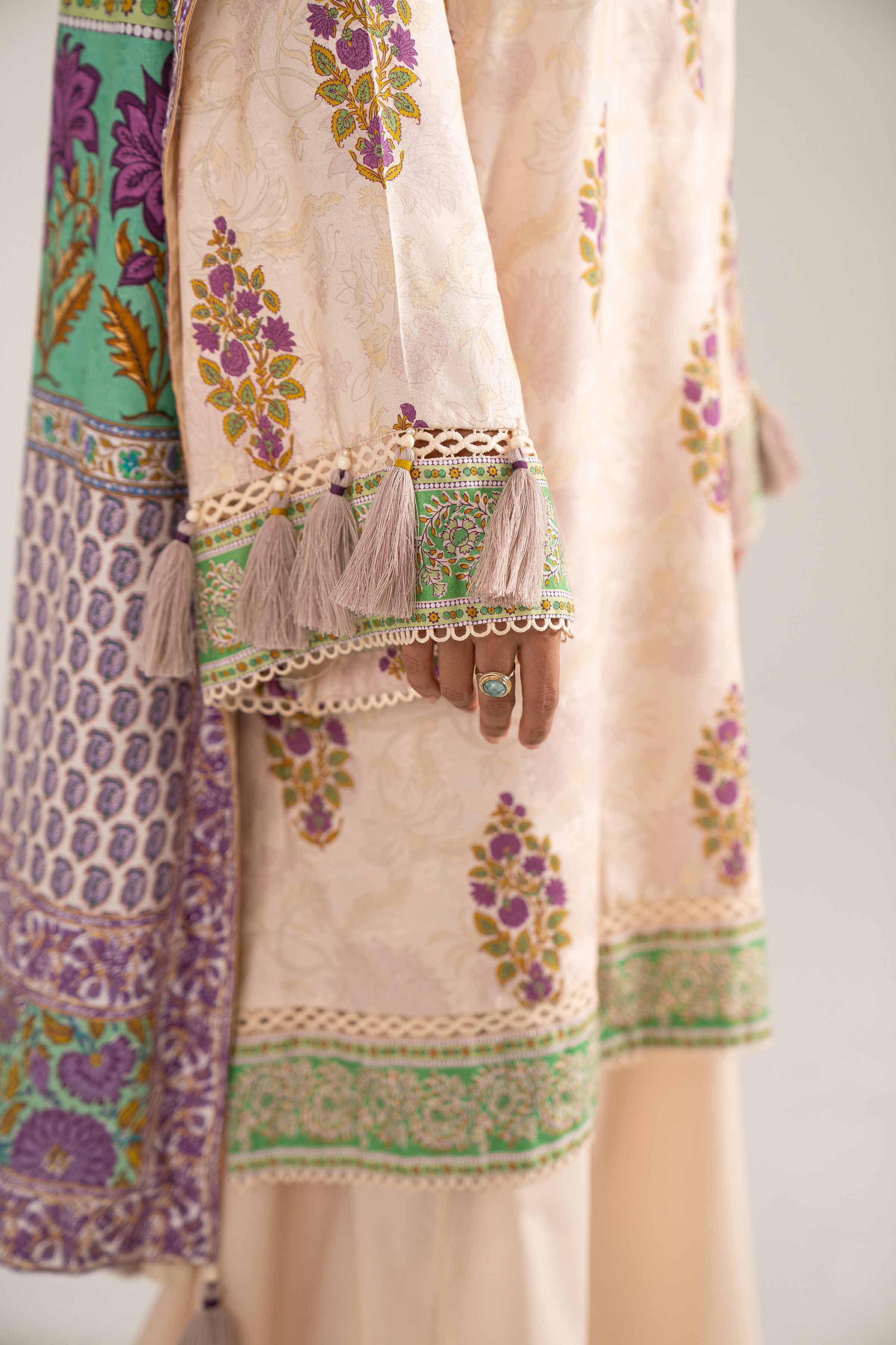 3 Piece - Digital Printed Suit - 42502904 Unstitched Beige Jacquard 3PC Printed