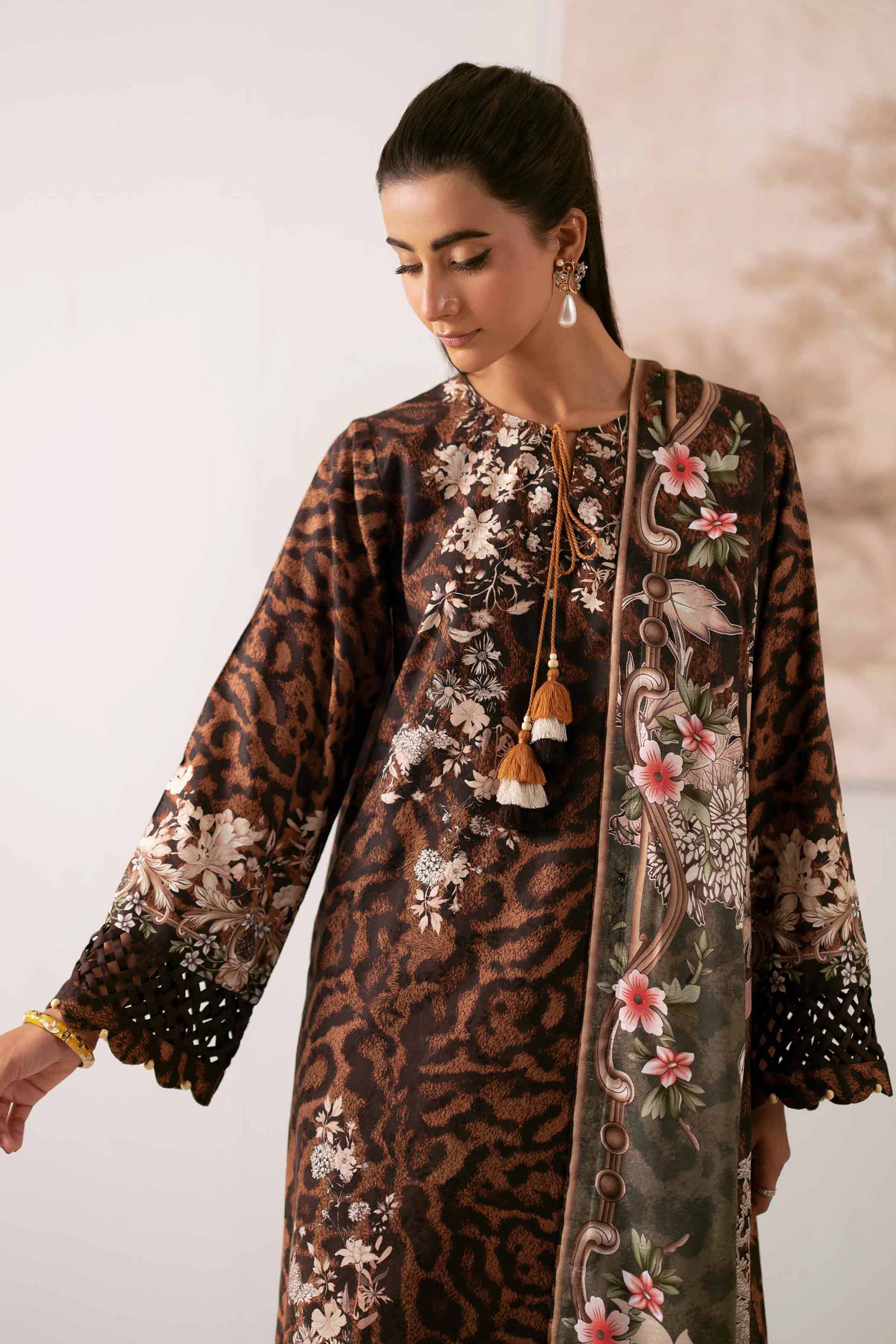 3 Piece - Digital Printed Suit - 42502908 Unstitched Brown Jacquard 3PC Printed