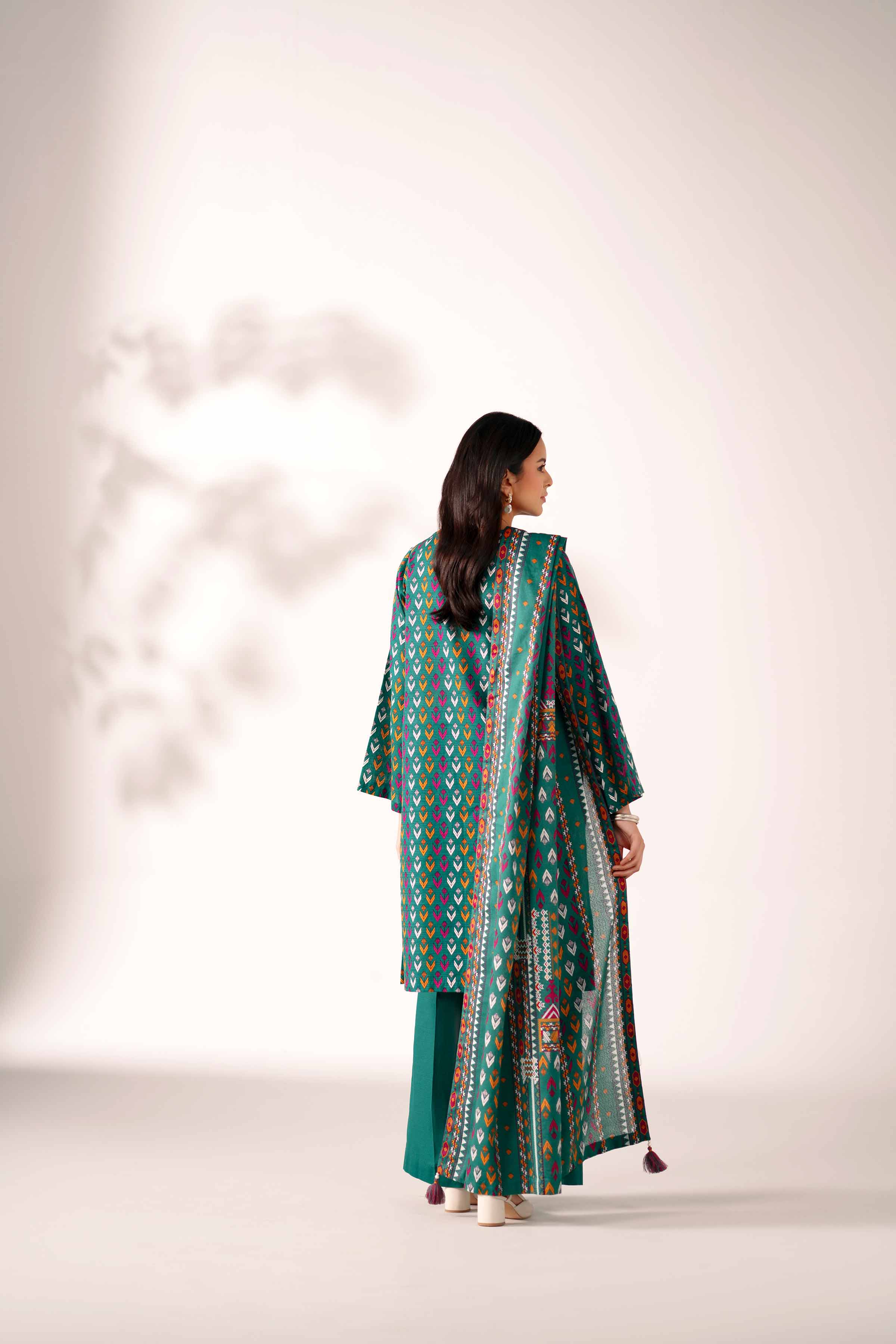 3 Piece - Printed Suit - 42502944 Unstitched Green Khaddar 3PC Printed