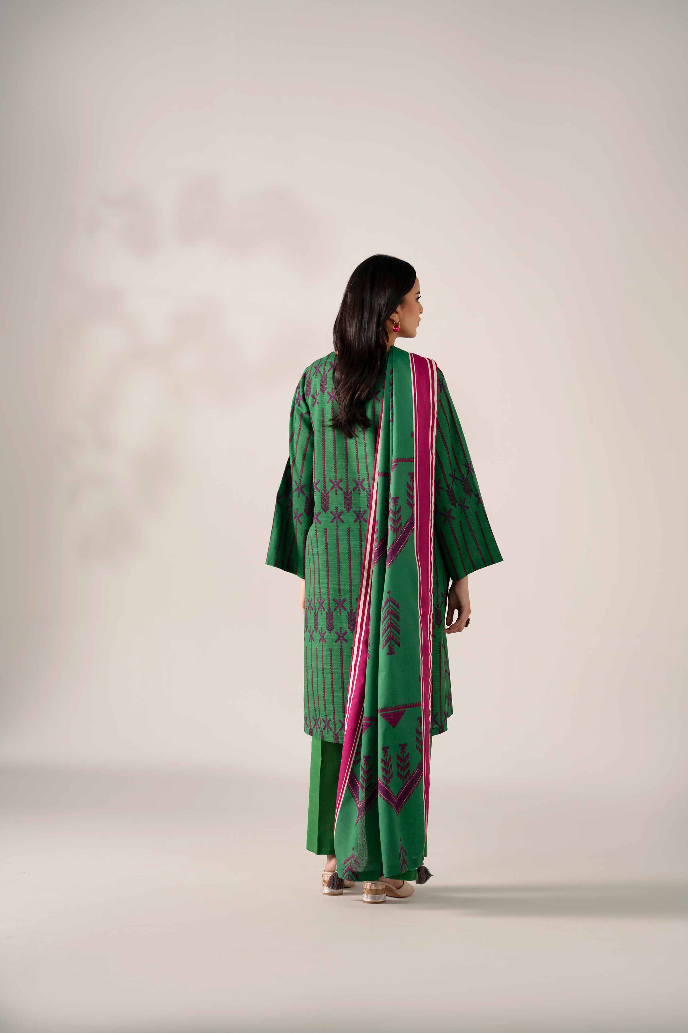 3 Piece - Printed Suit - 42502945 Unstitched Green Khaddar 3PC Printed