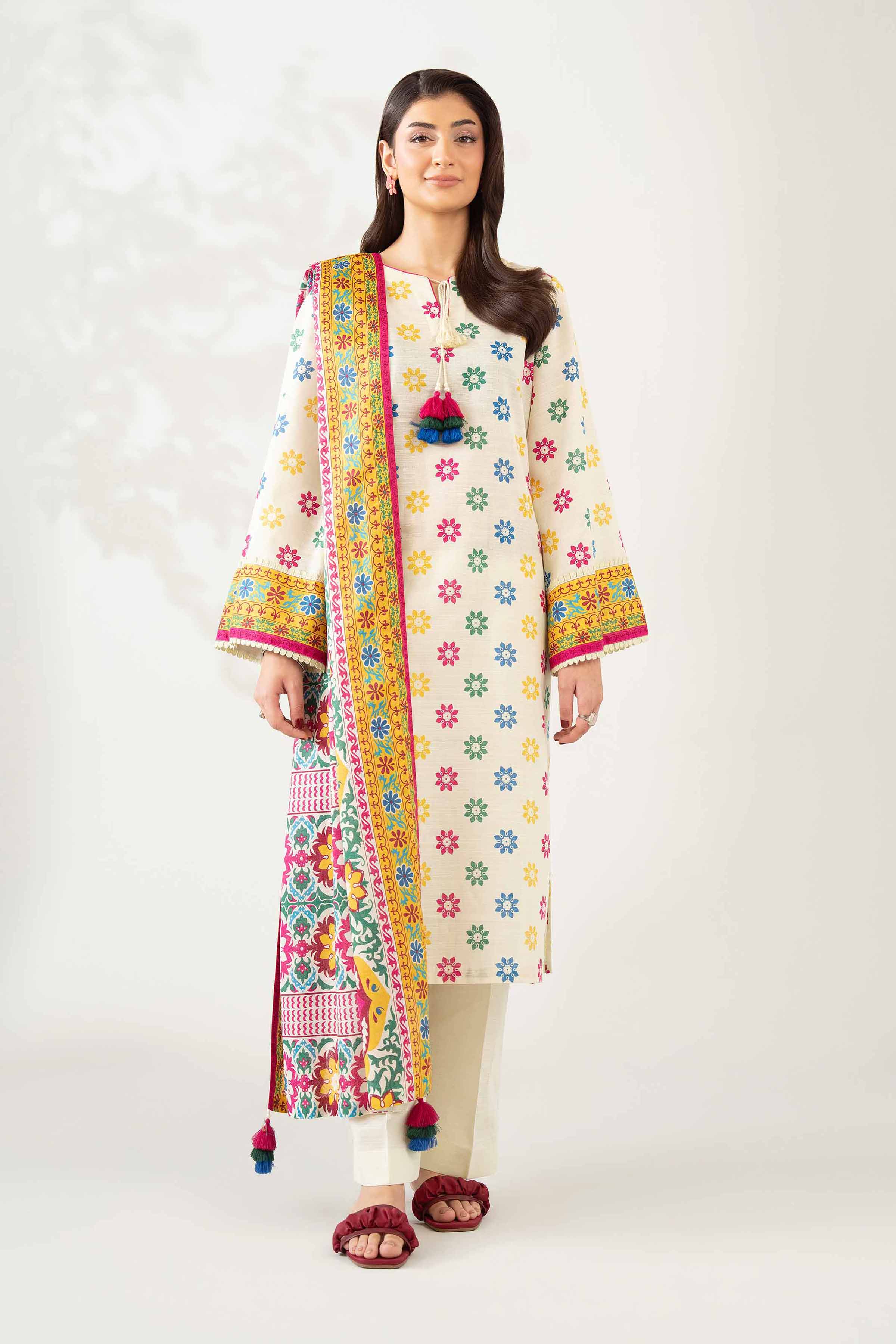 3 Piece - Printed Suit - 42502947 Unstitched Multi Khaddar 3PC Printed