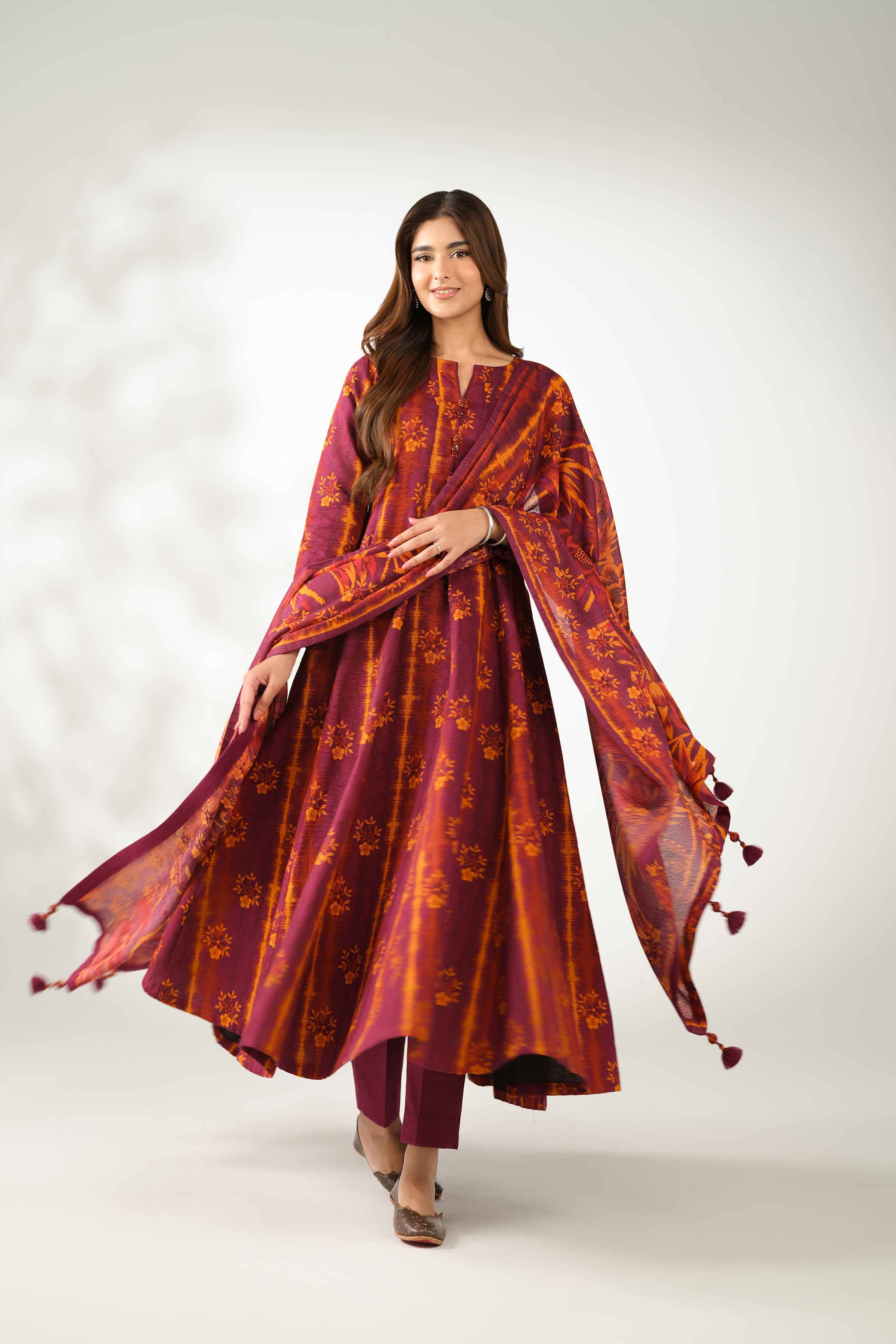 3 Piece - Printed Suit - 42502948 Unstitched Purple Khaddar 3PC Printed