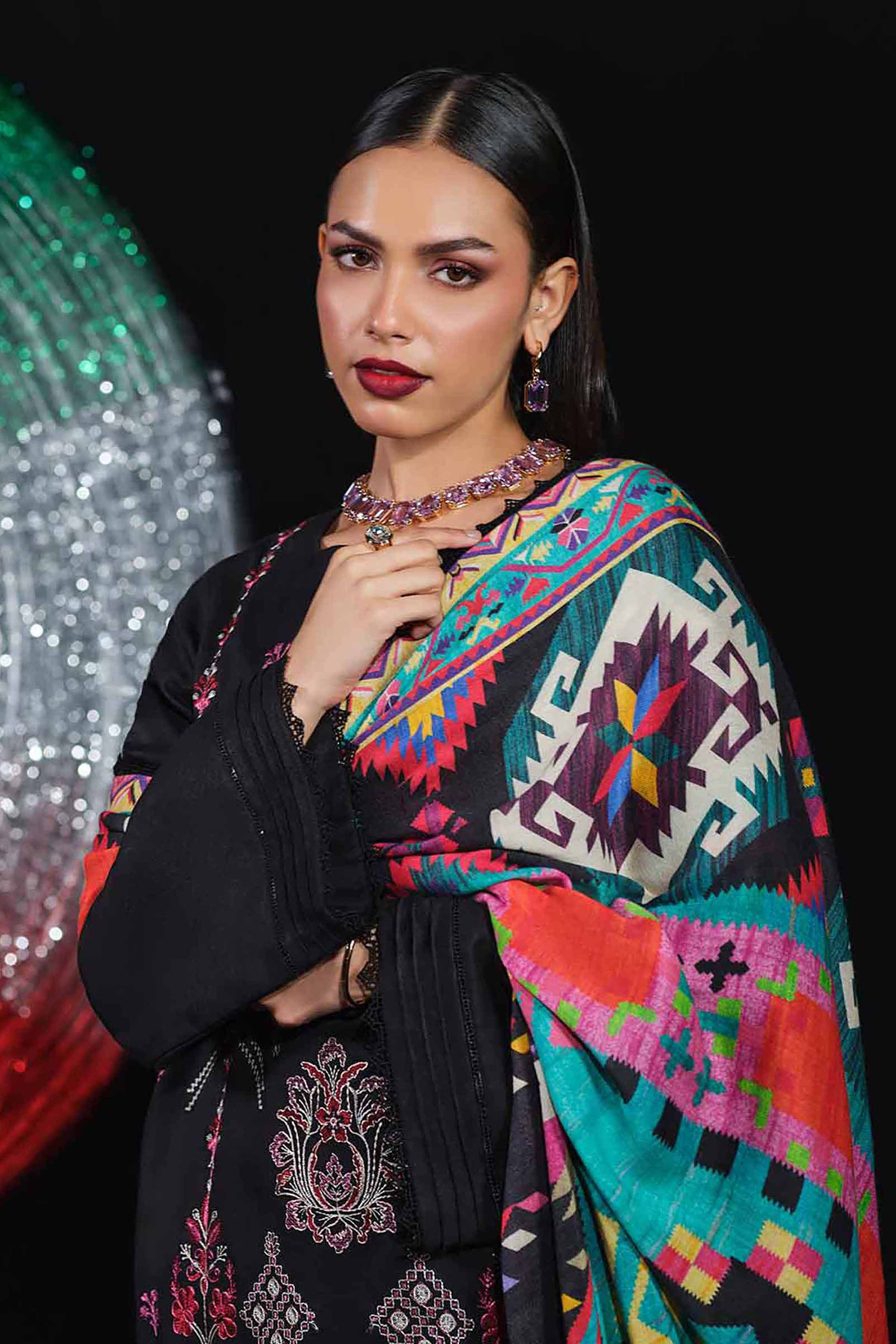 3 Piece - Digital Printed Embroidered Suit - 42502981 Unstitched Black Karandi 3PC Embroidered