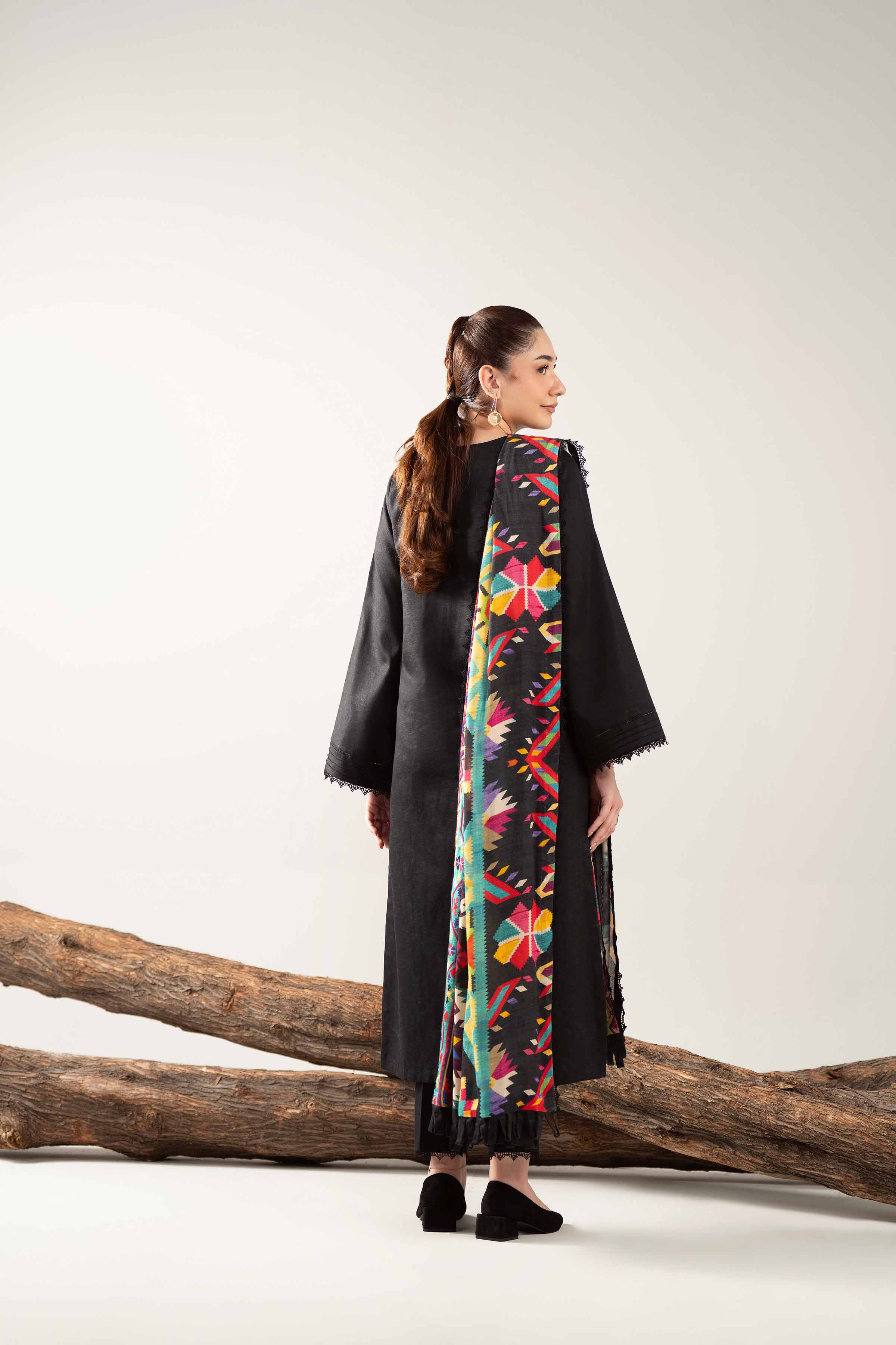 3 Piece - Digital Printed Embroidered Suit - 42502981 Unstitched Black Karandi 3PC Embroidered