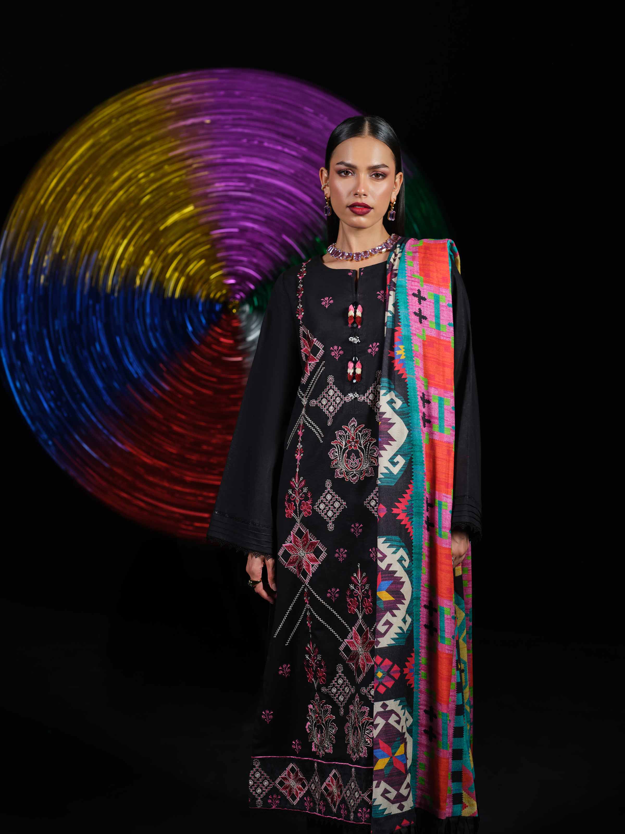 3 Piece - Digital Printed Embroidered Suit - 42502981 Unstitched Black Karandi 3PC Embroidered